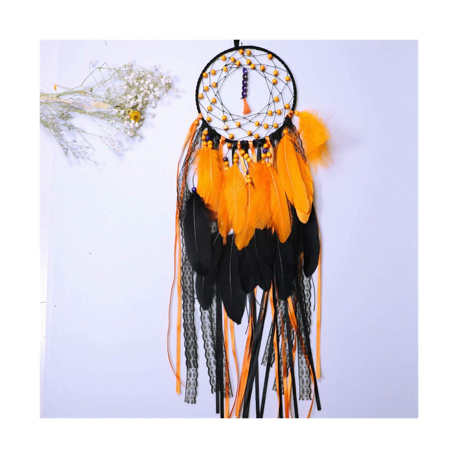 WERTYU Dreamcatcher - Handmade Orange & Black Feather Wall Hanging for Bedroom Decor, Kids Room & Girls Room - Perfect for Boho Chic Home Decor, Nursery Wall Art & Spiritual Gift