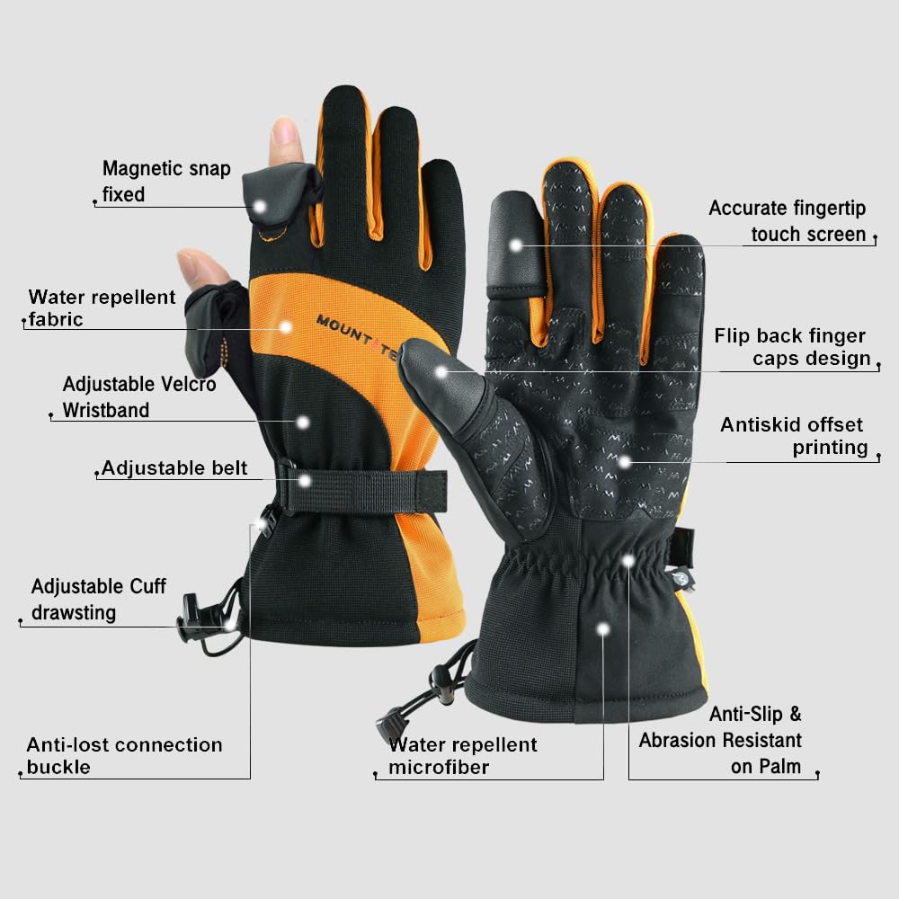 Mount Tec Men's Winter Photography Gloves - Waterproof, Windproof, Touchscreen Compatible for Outdoor Shooting & Cold Weather Activities