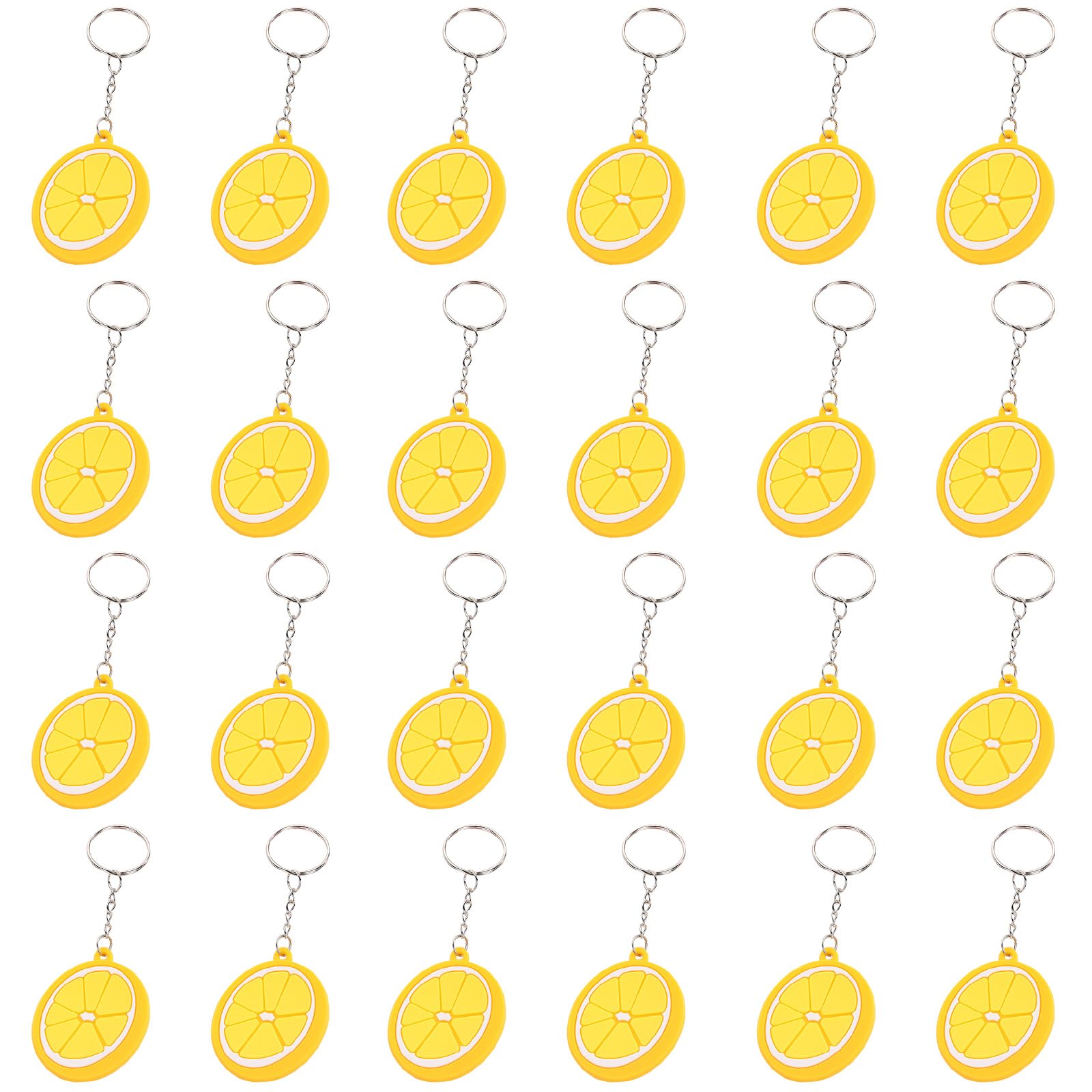 24 Pack Lemon Keychains - Bulk Fruit Party Supplies, Birthday Return Gifts, Lemonade Theme Party Decorations - Perfect for Lemon Lovers, Baby Showers & Summer Events (Yellow Citrus Key Rings)