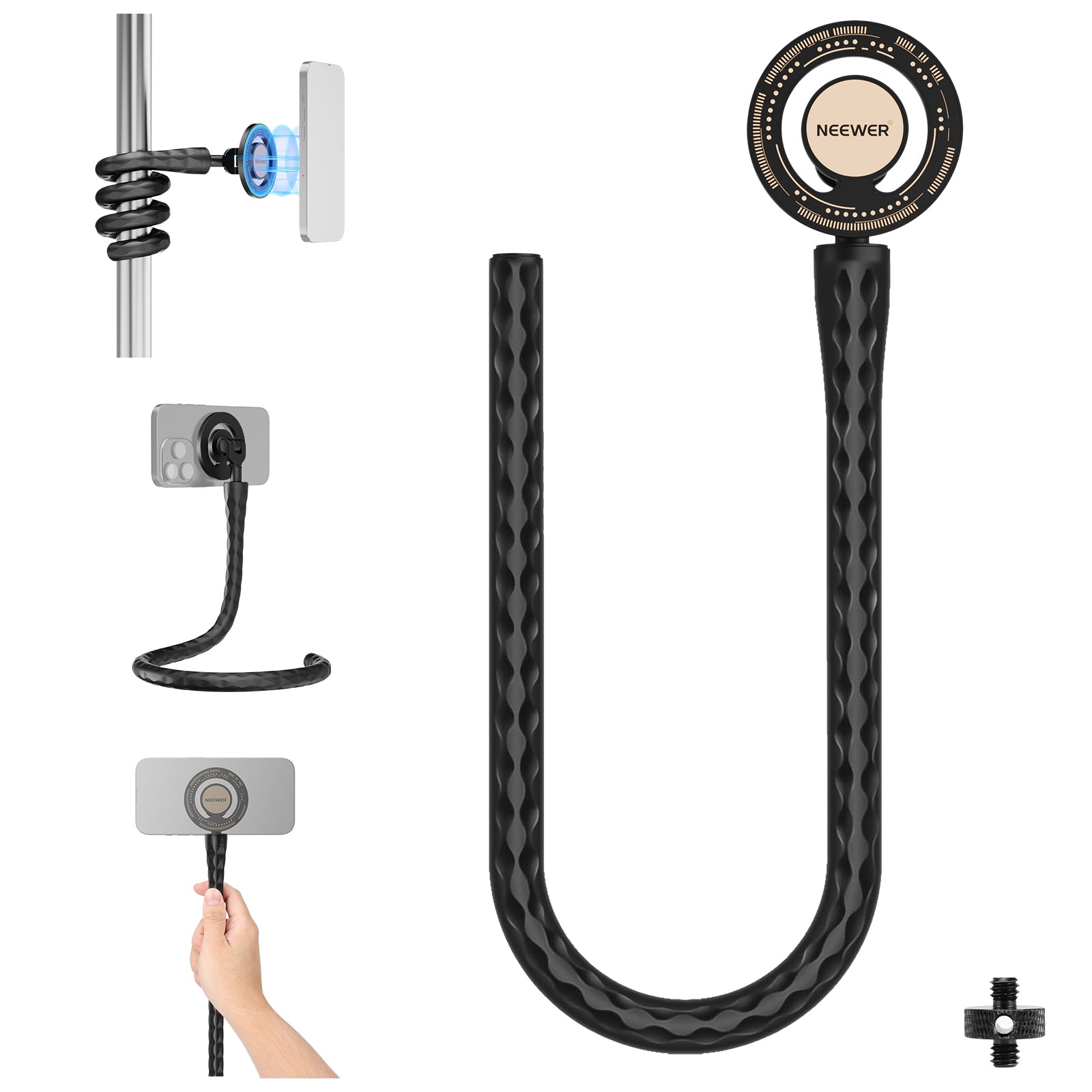 NEEWER GP 19 Flexible Phone Mount Holder - Adjustable Gooseneck Clip Stand for iPhone, Samsung, Smartphones - Perfect for Vlogging, Live Streaming, Video Calls & Hands-Free Viewing