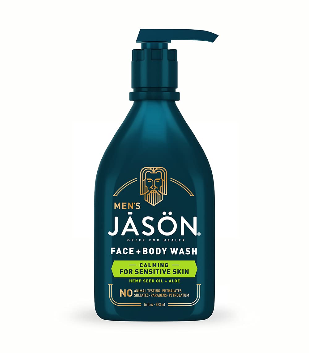 Jason Men's Calming 2-in-1 Face and Body Wash for Sensitive Skin, 16 oz – Hydrating & Soothing Cleanser for Daily Shower & Post-Workout Use