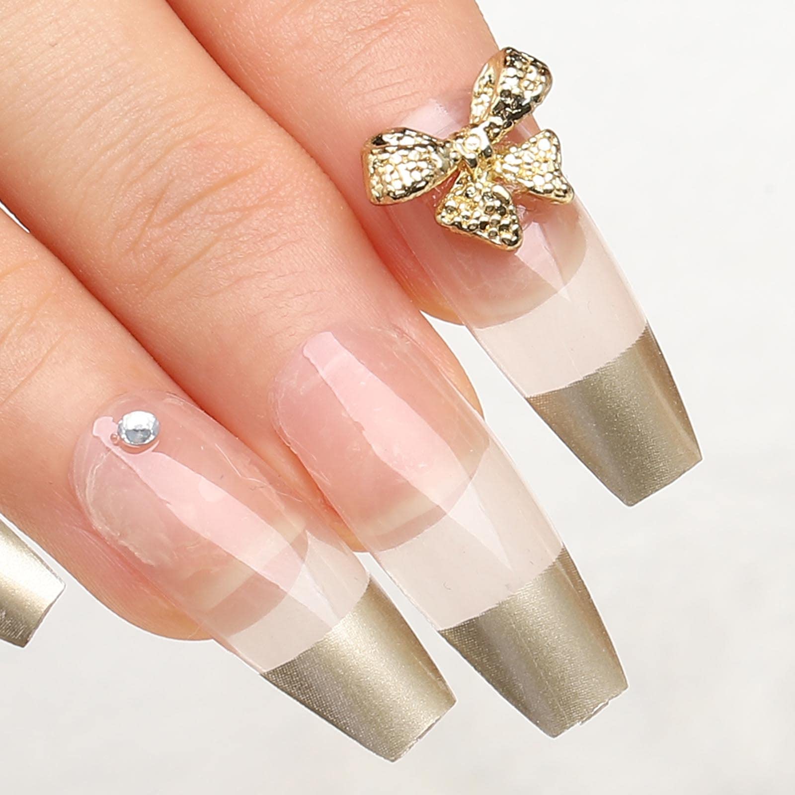 Acenail Press on Nails - Medium Length Glossy Fake Nails with 3D French Tip Designs, 24Pcs Clear Full Cover Artificial Acrylic Nails for Women & Girls (#3 French Bow) - Perfect for Parties, Weddings & Special Occasions