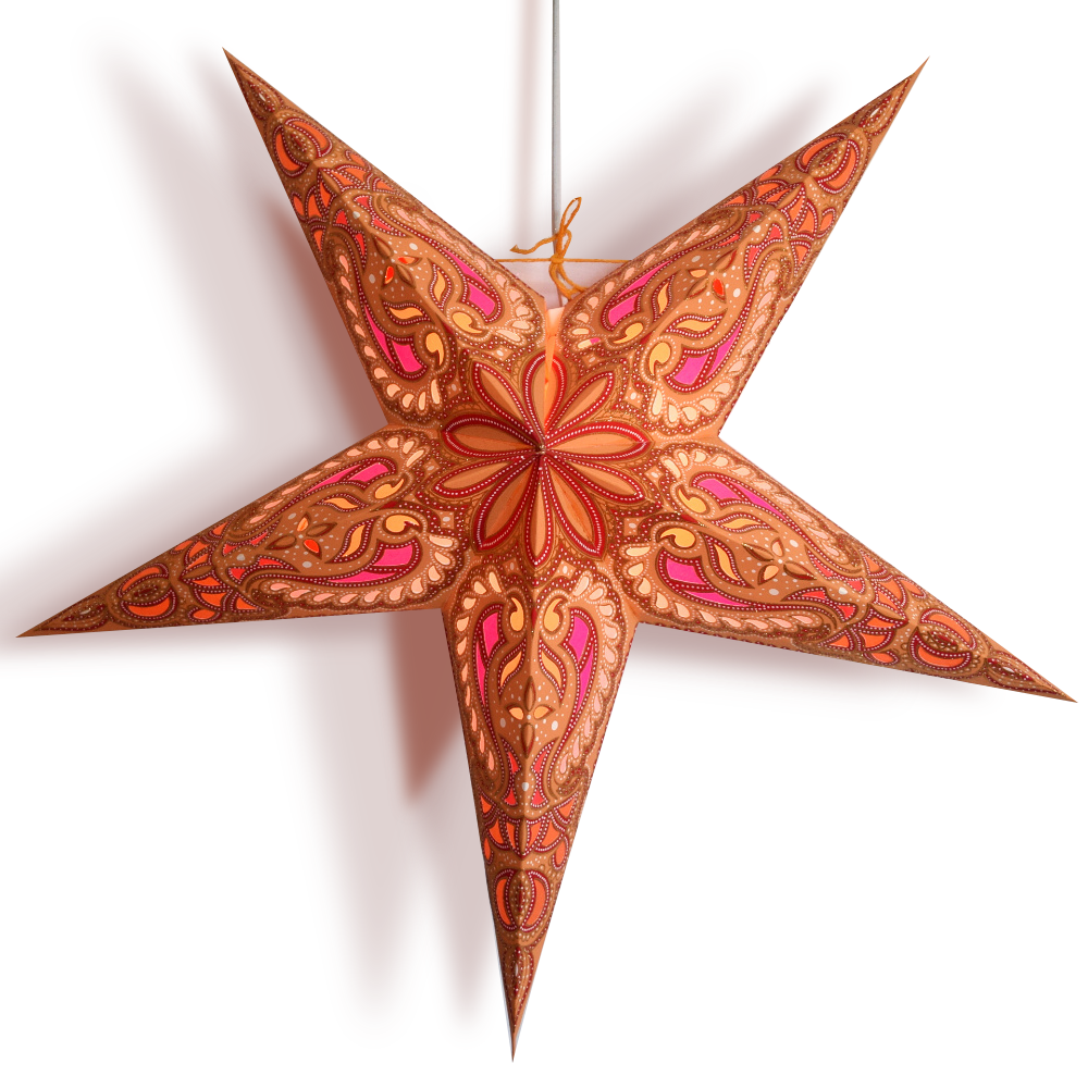 24-Pack Orange Alaskan Glitter Paper Star Lanterns - Hanging Wedding & Party Decorations for Indoor/Outdoor Events, Baby Showers & Christmas Decor