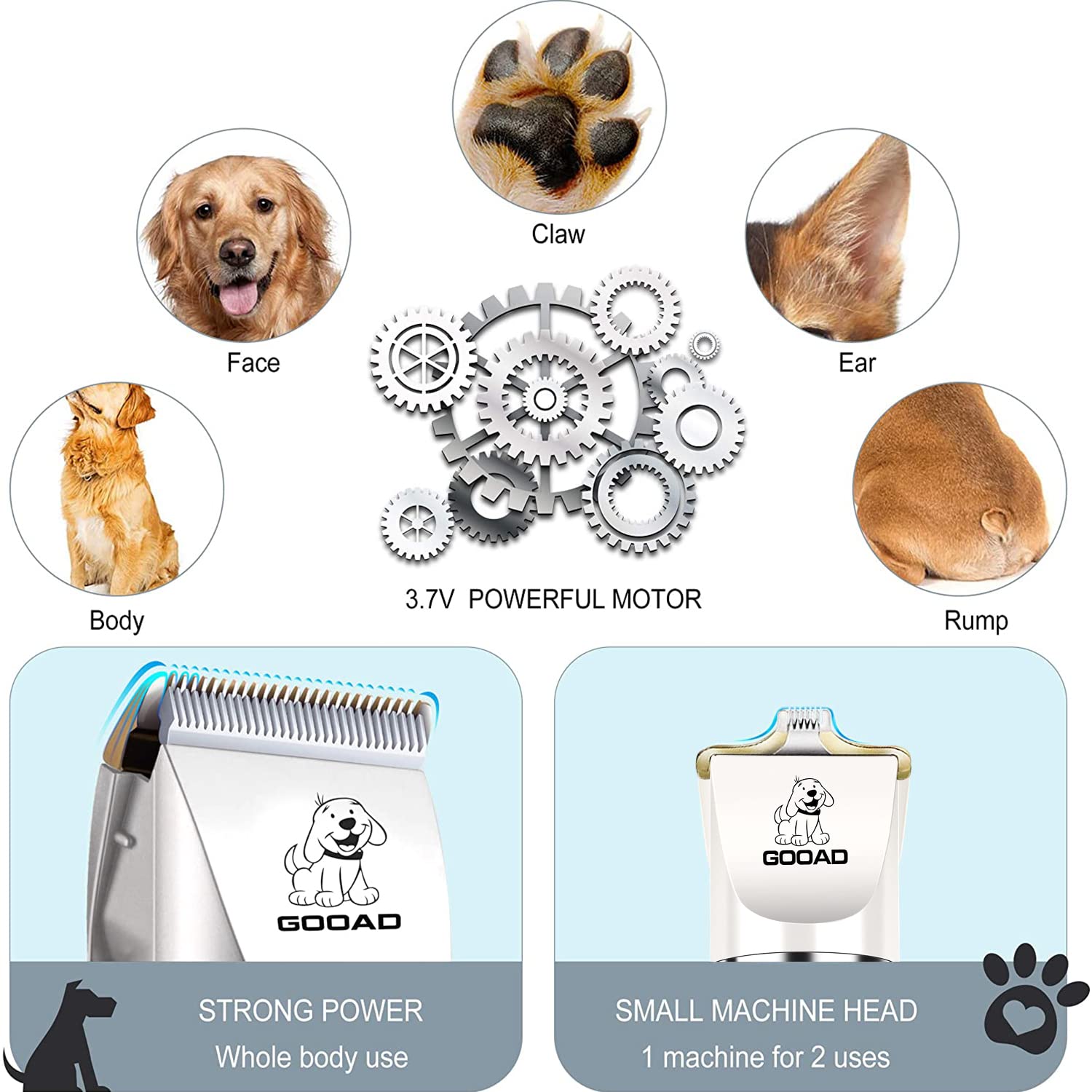 Professional Cordless Dog Clippers Grooming Kit - Low Noise Rechargeable Electric Pet Hair Trimmer for Thick Coats - Perfect for Small & Large Dogs & Cats - Ideal for Home Grooming & Paw Care