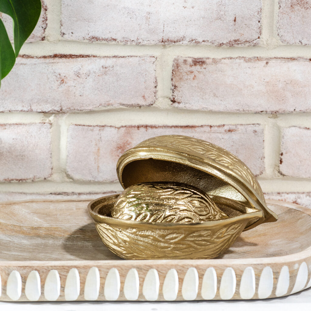 Premium Gold Walnut Decor (2 Sizes) - Elegant Home & Office Decoration for Table Centerpiece, Shelf Display, and Gift Giving