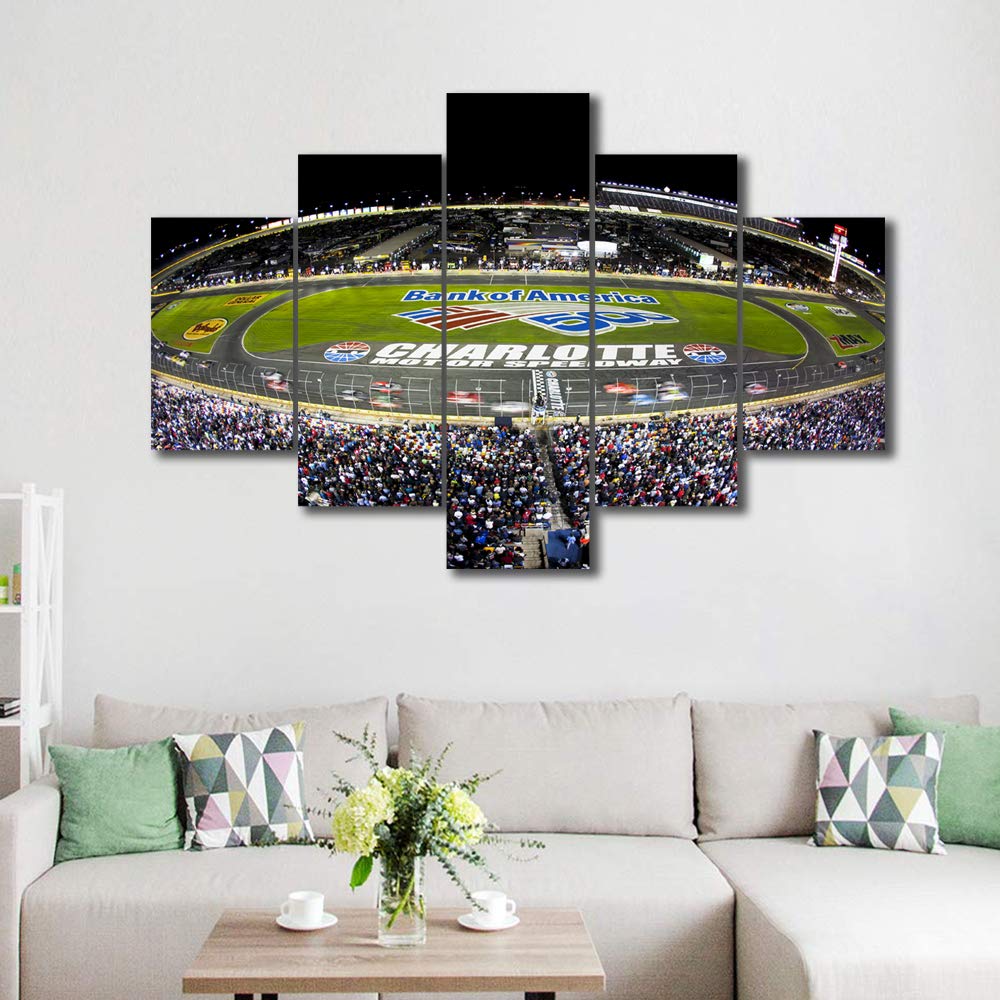 TUMOVO Charlotte Speedway Wall Art - 5 Panel Race Track Canvas Print, Stretched & Framed Ready to Hang - Modern Home Decor for Living Room, Bedroom, Bathroom | Perfect for NASCAR Fans & Sports-Themed Interiors