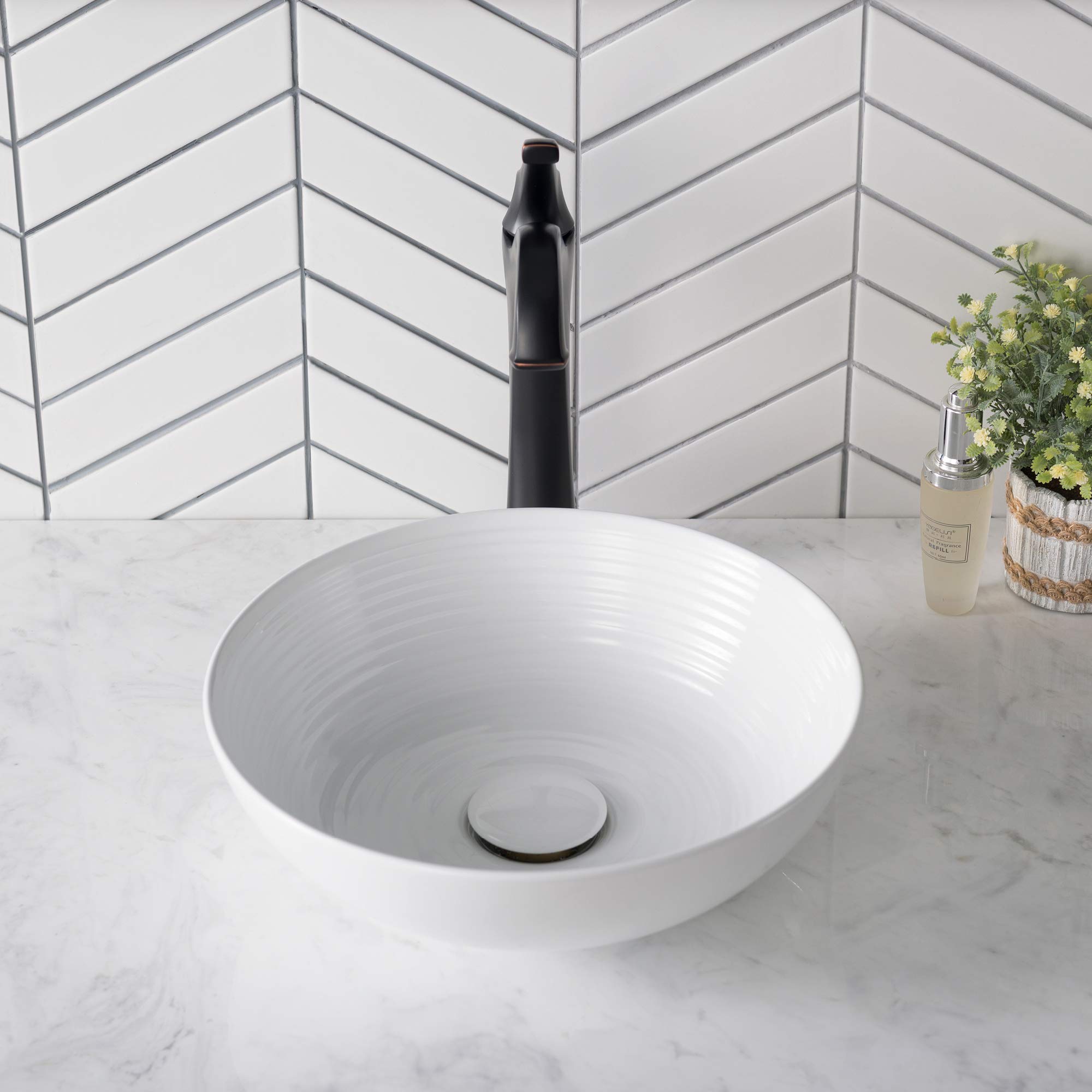 KRAUS Viva™ Round White Porcelain Ceramic Vessel Bathroom Sink - 13 Inch Diameter x 4.38 Inch Height (KCV-204GWH) | Modern Vanity Sink for Bathroom Remodel & Powder Room Upgrade