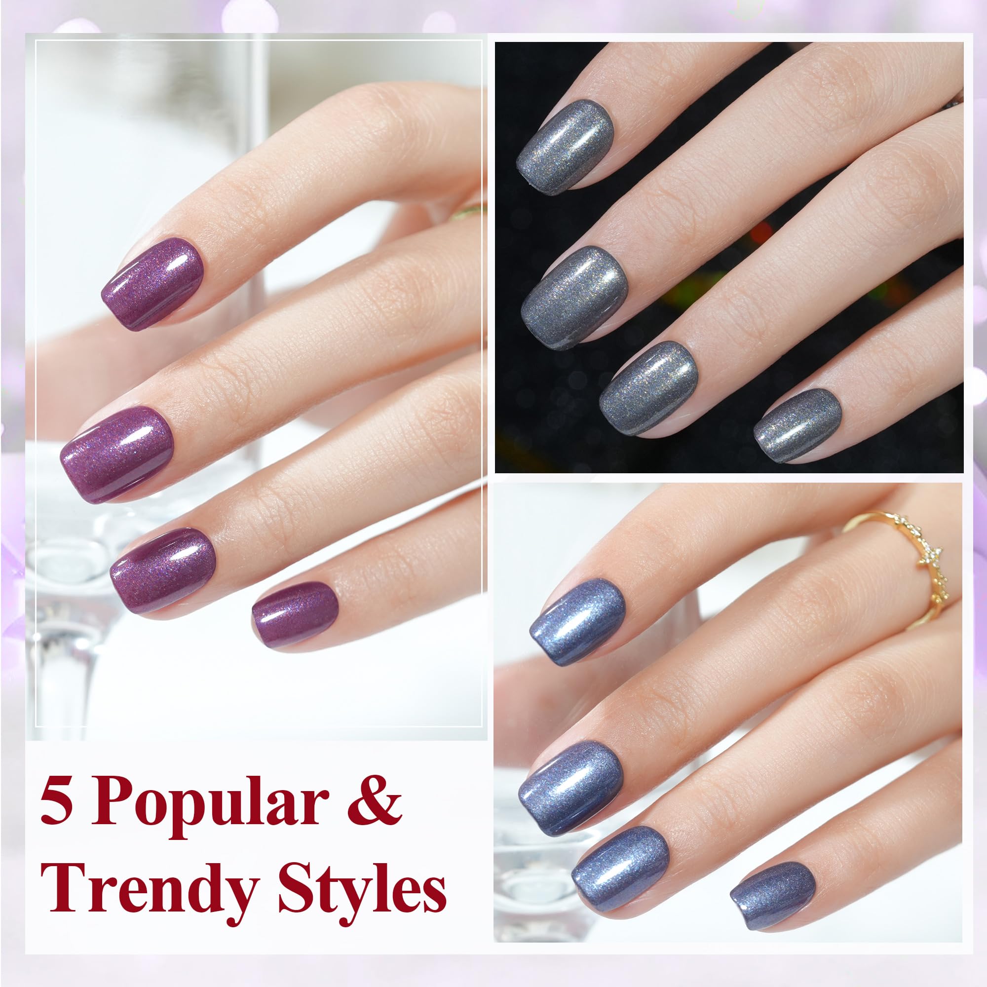 Jofay Fashion 160Pcs Short Press on Nails - 5 Styles Almond Shaped Gel Fake Nails, Reusable Glossy Acrylic False Nails with Glue for Women (Meteorite Series) | Perfect for Valentine's Day, Parties, Weddings & Everyday Wear