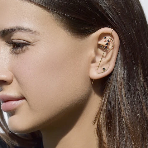 Element Sapphire Curve Gold Stud Earrings for Women - 14K Gold Plated Cubic Zirconia Earrings - Elegant Gift for Birthday, Anniversary & Valentine's Day - Perfect for Parties, Weddings & Everyday Wear
