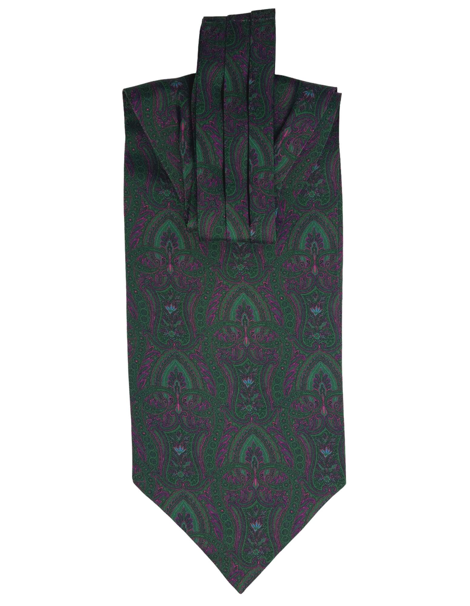 DÉCLIC Wetherby Paisley Ascot Tie - Premium Green Silk Necktie for Men | Formal Business Attire & Wedding Accessories