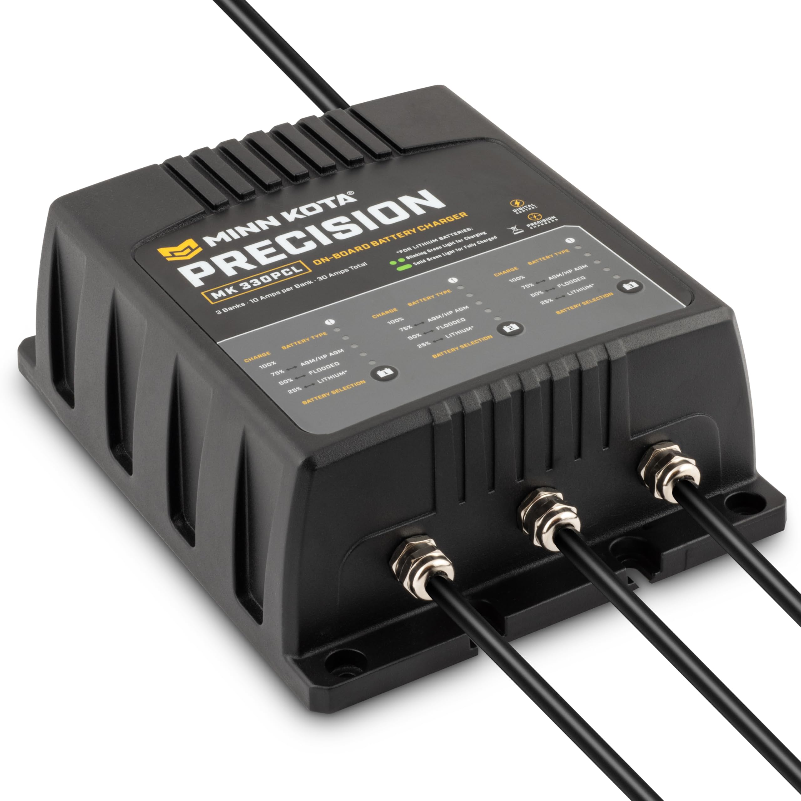 Minn Kota Precision Charger MK 330 PCL - 3 Bank 10A Marine Battery Charger for Boats, Trolling Motors & Watercraft | Fast Charging & Waterproof Design