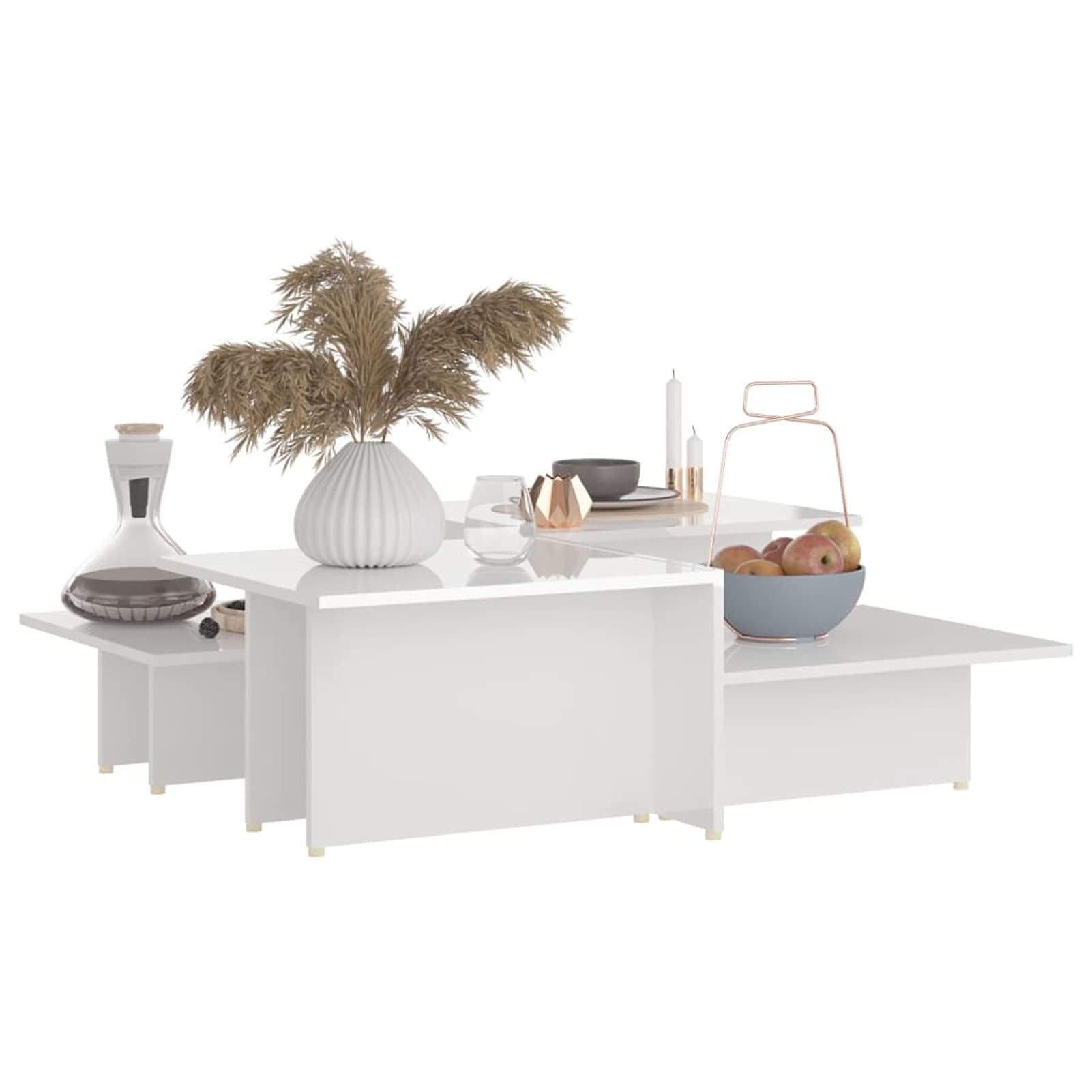 Tidyard 2-Piece Modern Coffee Table Set - High Gloss White Side Tables for Sofa & Couch - 43.9 x 19.7 x 13 Inches - Perfect for Living Room, Dining Room & Home Decor - Compact End Tables for Small Spaces & Apartment Furniture