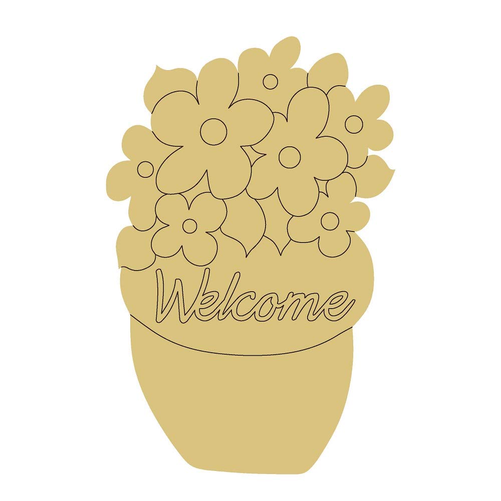Unfinished Wood Flower Pot Cutout Design - Spring Summer Home Decor, MDF Canvas Style Door Hanger (6 Inch) - Perfect for DIY Crafts, Wall Art & Seasonal Door Decorations