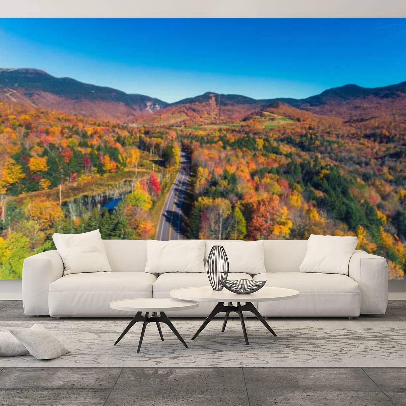 Stowe Vermont Ski Resort Road Aerial Fall View Canvas Print - Peel & Stick Self-Adhesive Wall Mural, Large Removable Wallpaper for Bedroom Decor | Perfect for Home, Office & Nursery Wall Art