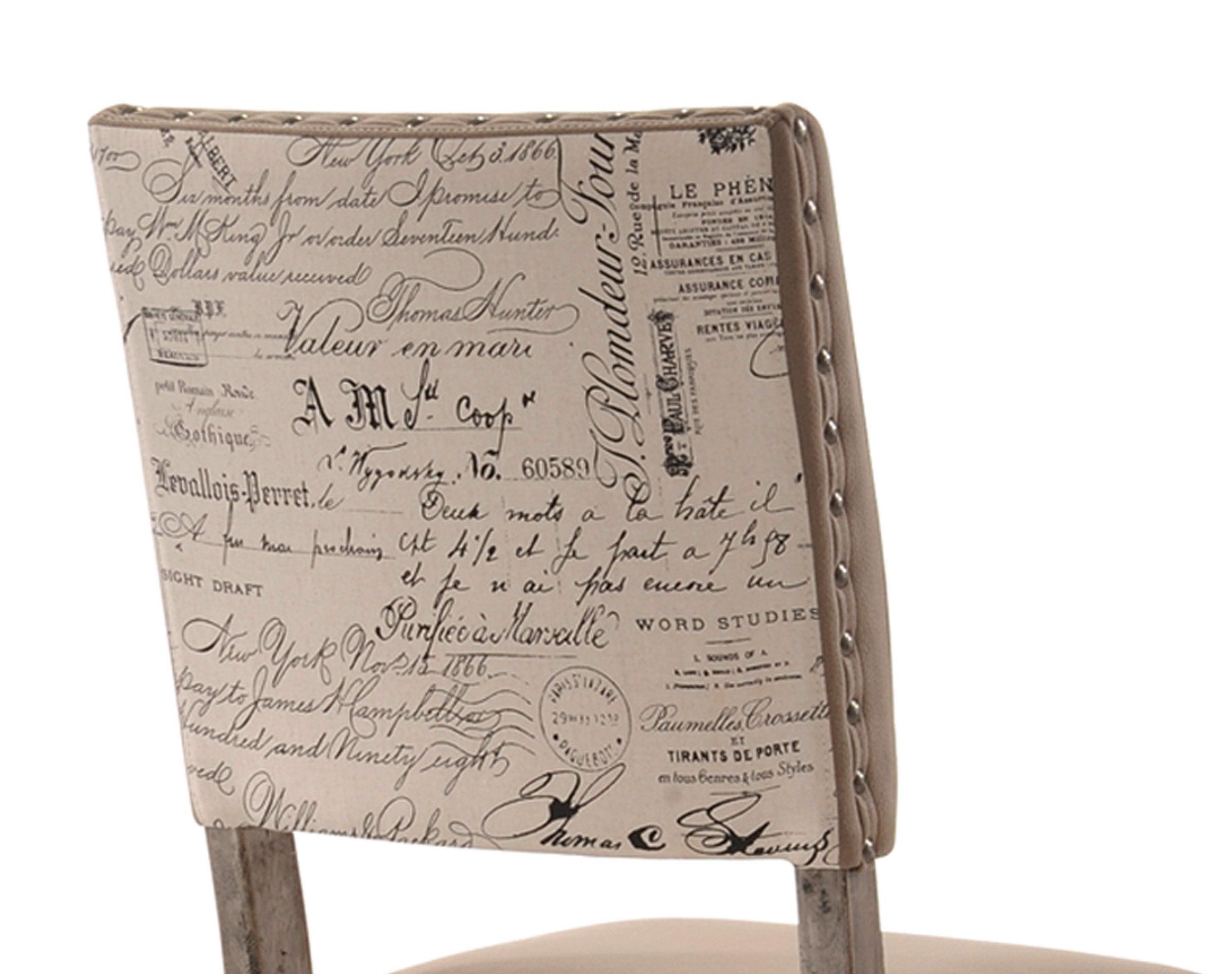 Roundhill Furniture Birmingham Script Printed Driftwood Finish Dining Chair with Nailhead Trim - Set of 2 - Farmhouse Style Kitchen & Dining Room Seating for Home Decor