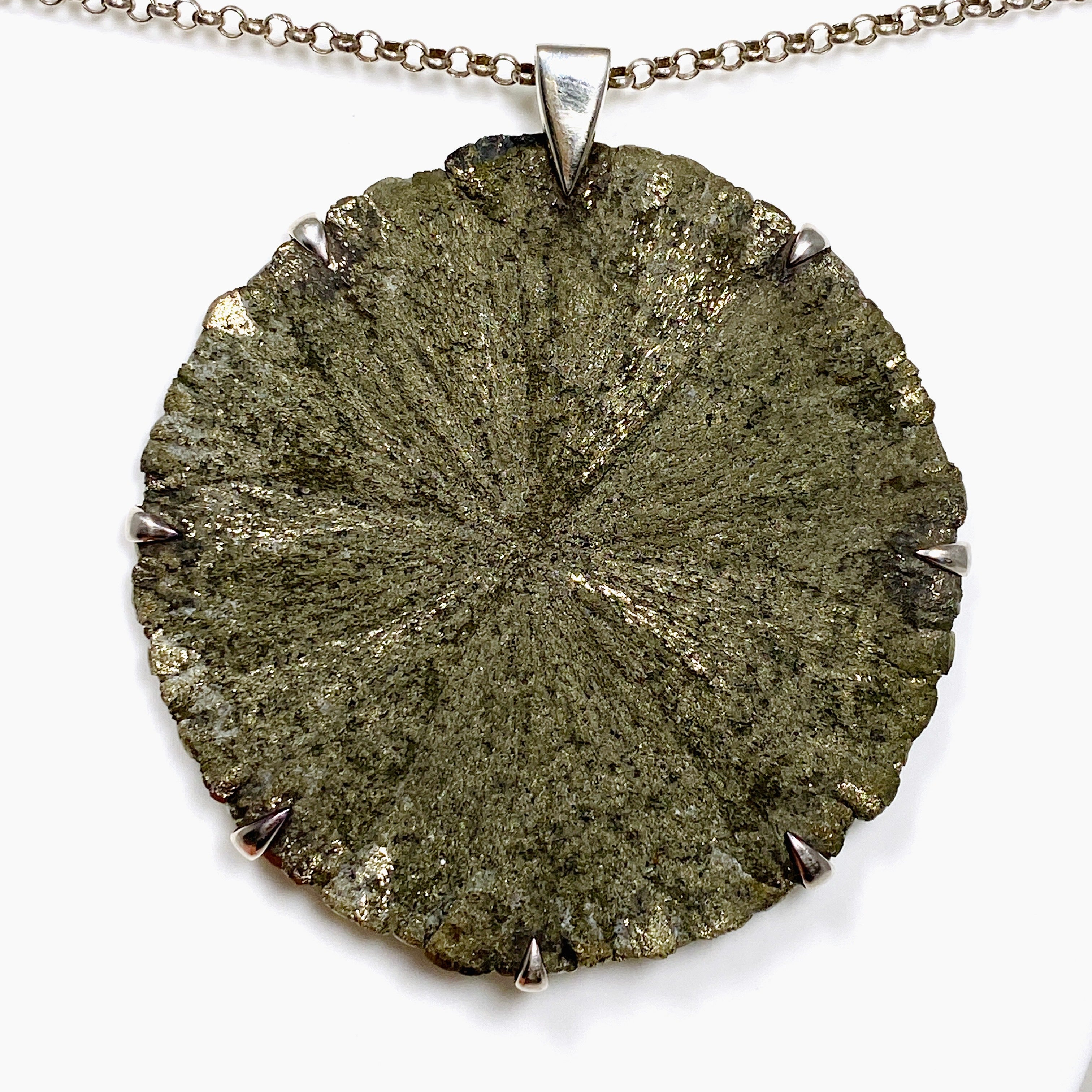 Natural Pyrite Sun Pendant Necklace - 72mm BTP Handmade Jewelry for Women - Perfect for Boho Fashion & Spiritual Healing