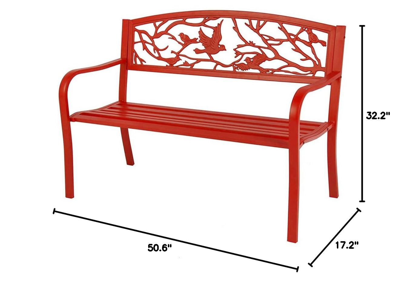 Red Metal Frame Outdoor Bench Seat - Weatherproof Patio Loveseat with Back & Armrests for Garden, Park, Porch - Durable Conversation Couch for Outdoor Relaxation & Socializing - Includes Free eBook by BADA Shop