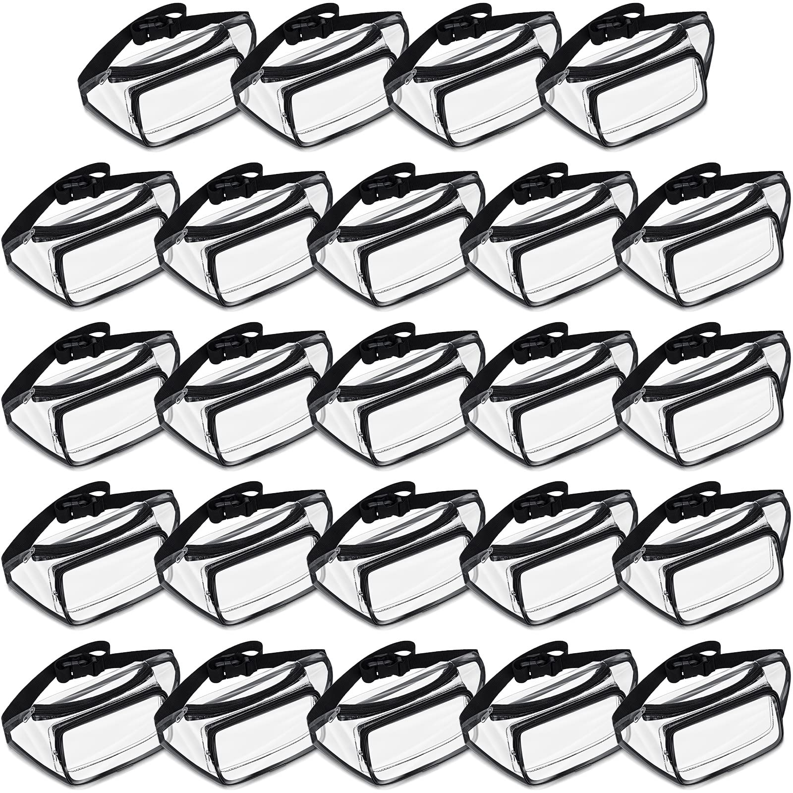 Reginary 24 Pack Clear Fanny Packs for Women & Men - Adjustable Waist Pack, Stadium Approved Transparent Belt Bag, Waterproof Travel Purse for Festivals, Concerts, Sports Events & Outdoor Activities (Black)
