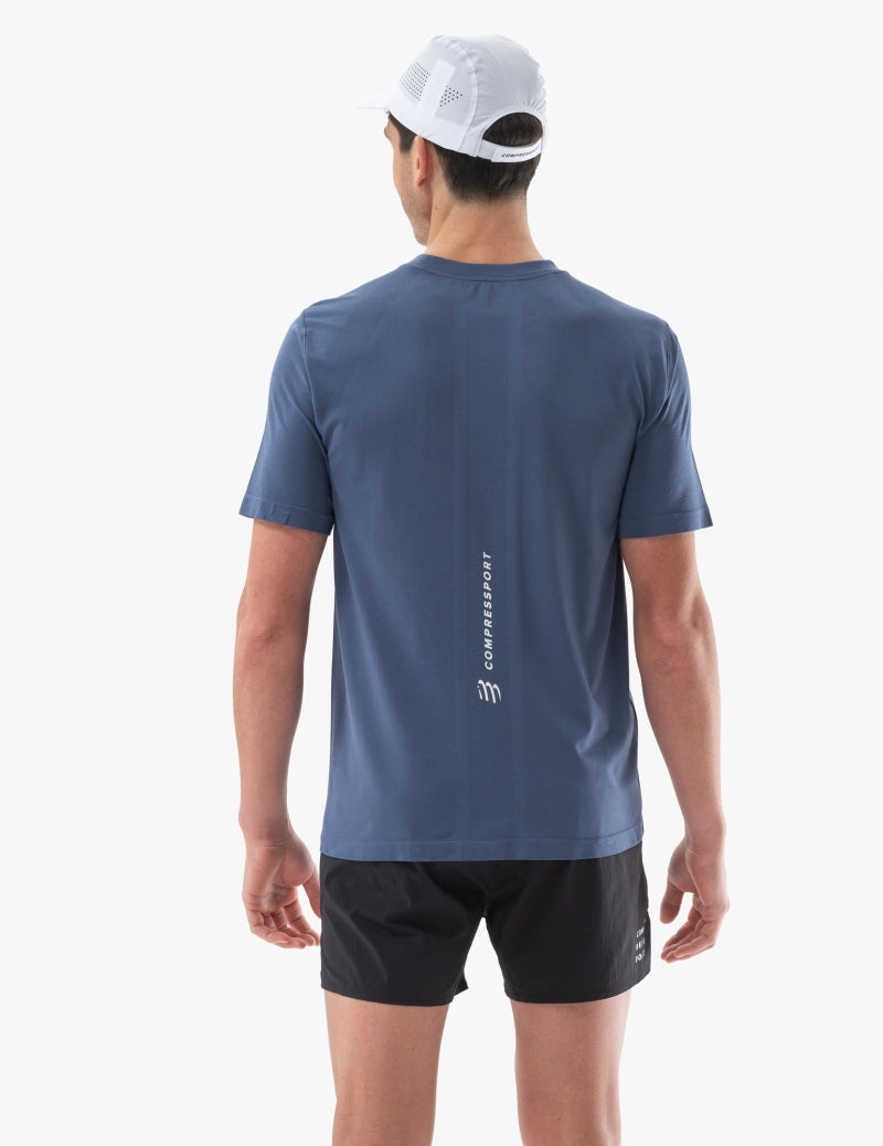 Compressport Men's Performance Short Sleeve T-Shirt - Moisture Wicking, Breathable Athletic Shirt for Running, Cycling & Gym Workouts - Indigo Blue