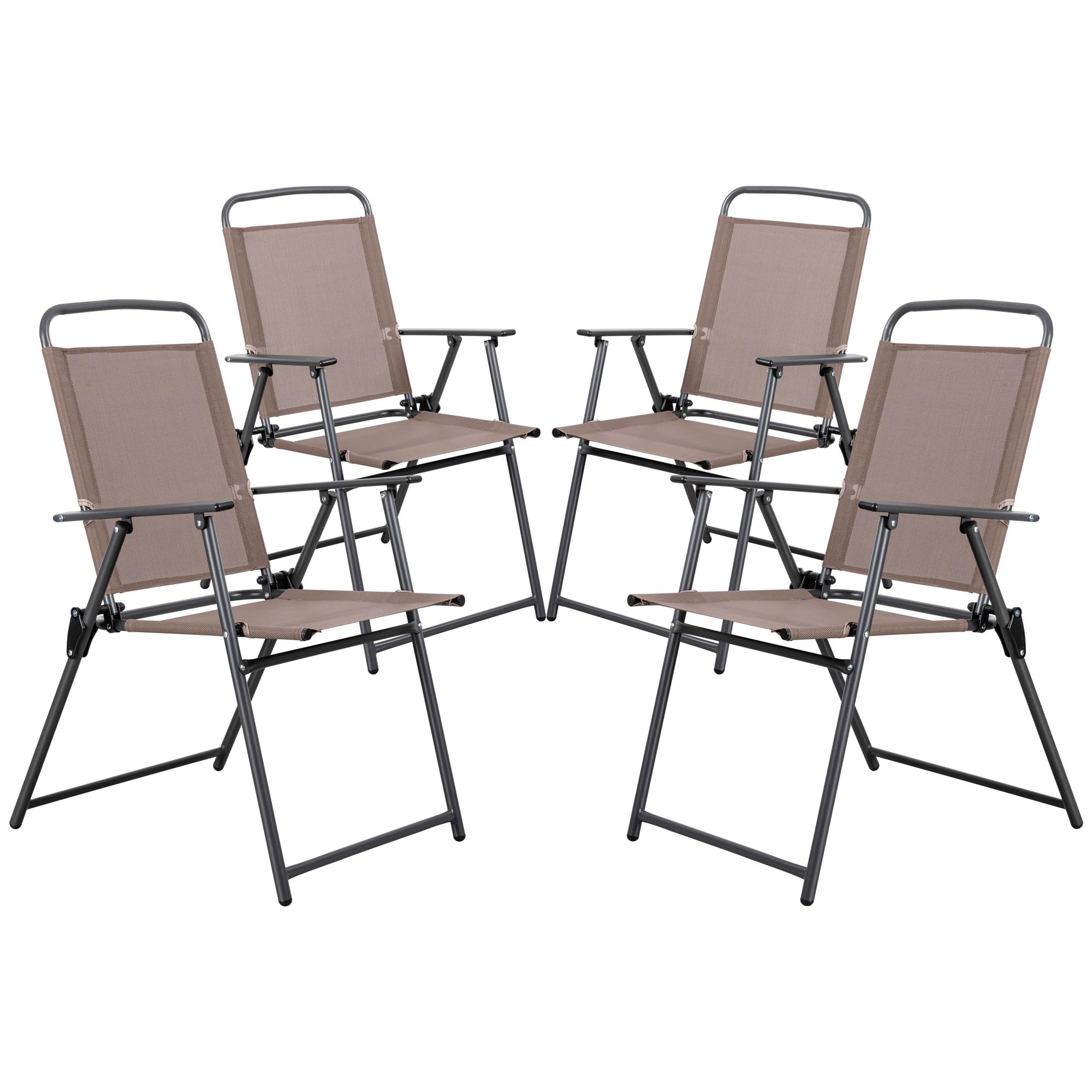Vongrasig 4-Piece Folding Patio Dining Chair Set - Lightweight Metal Outdoor Sling Chairs for Lawn, Garden, Deck & Backyard (Brown) | Perfect for Outdoor Dining, Poolside Lounging & Small Space Storage