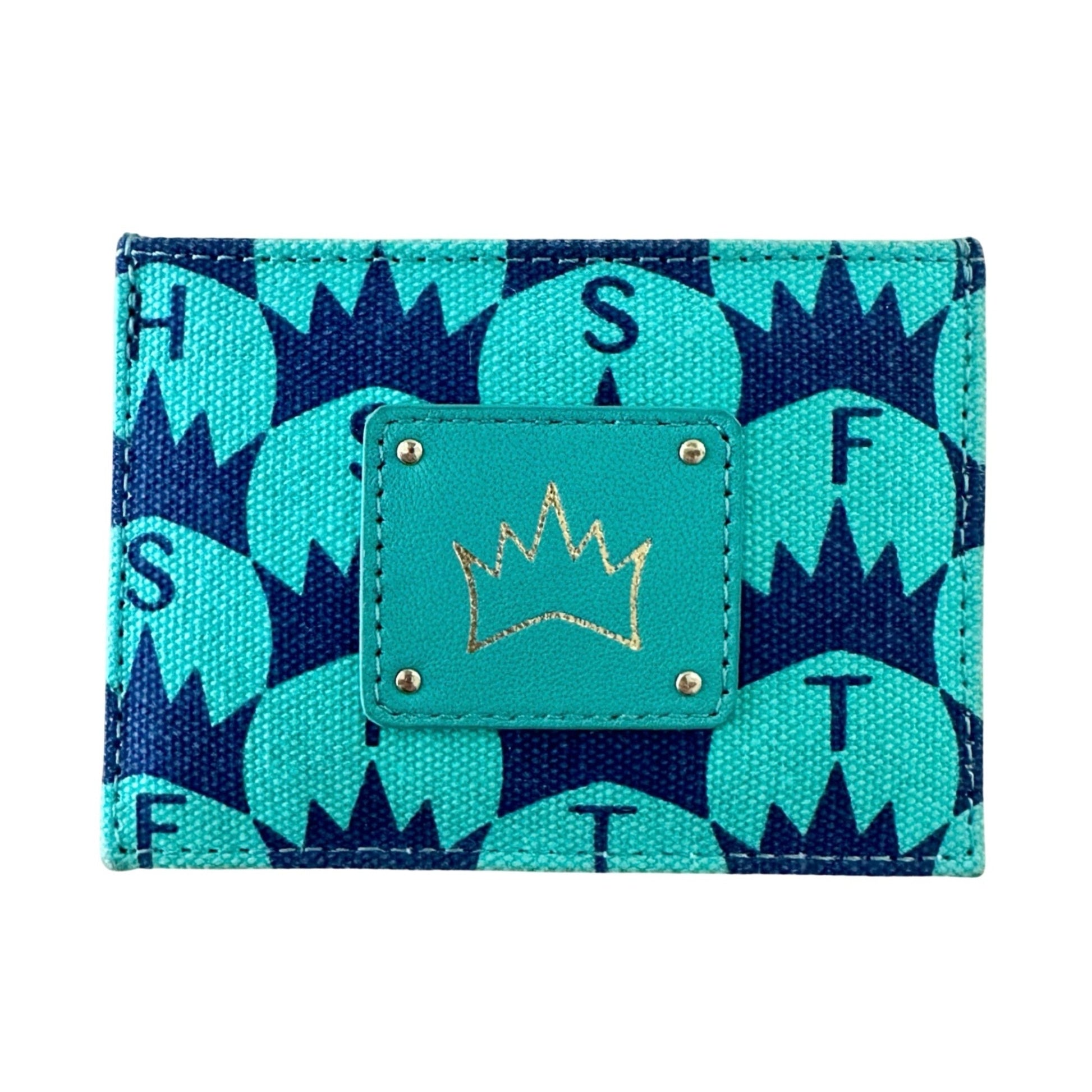 Premium Teal Crown Print Card Holder - Slim RFID Blocking Wallet for Credit Cards & IDs | Perfect for Travel, Business, and Everyday Use
