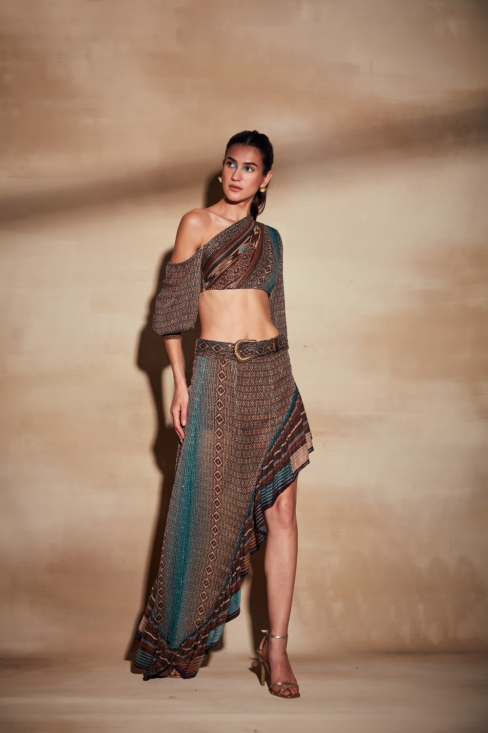 Trendy Tan Mix Print One Shoulder Top for Women - Summer Beach Party & Vacation Outfit