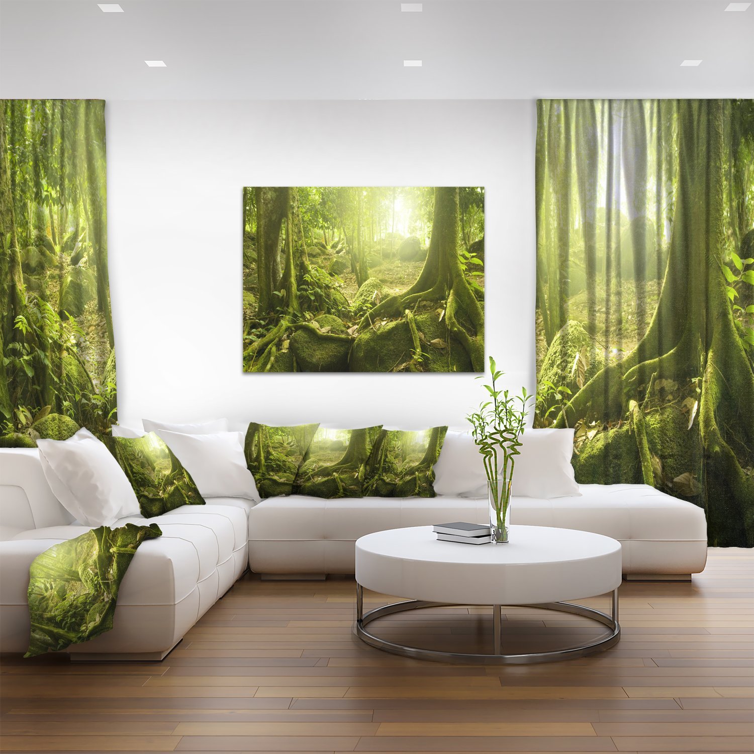 Green Forest with Sun Landscape Photography Canvas Print - Nature Wall Art for Living Room, Bedroom & Office Decor