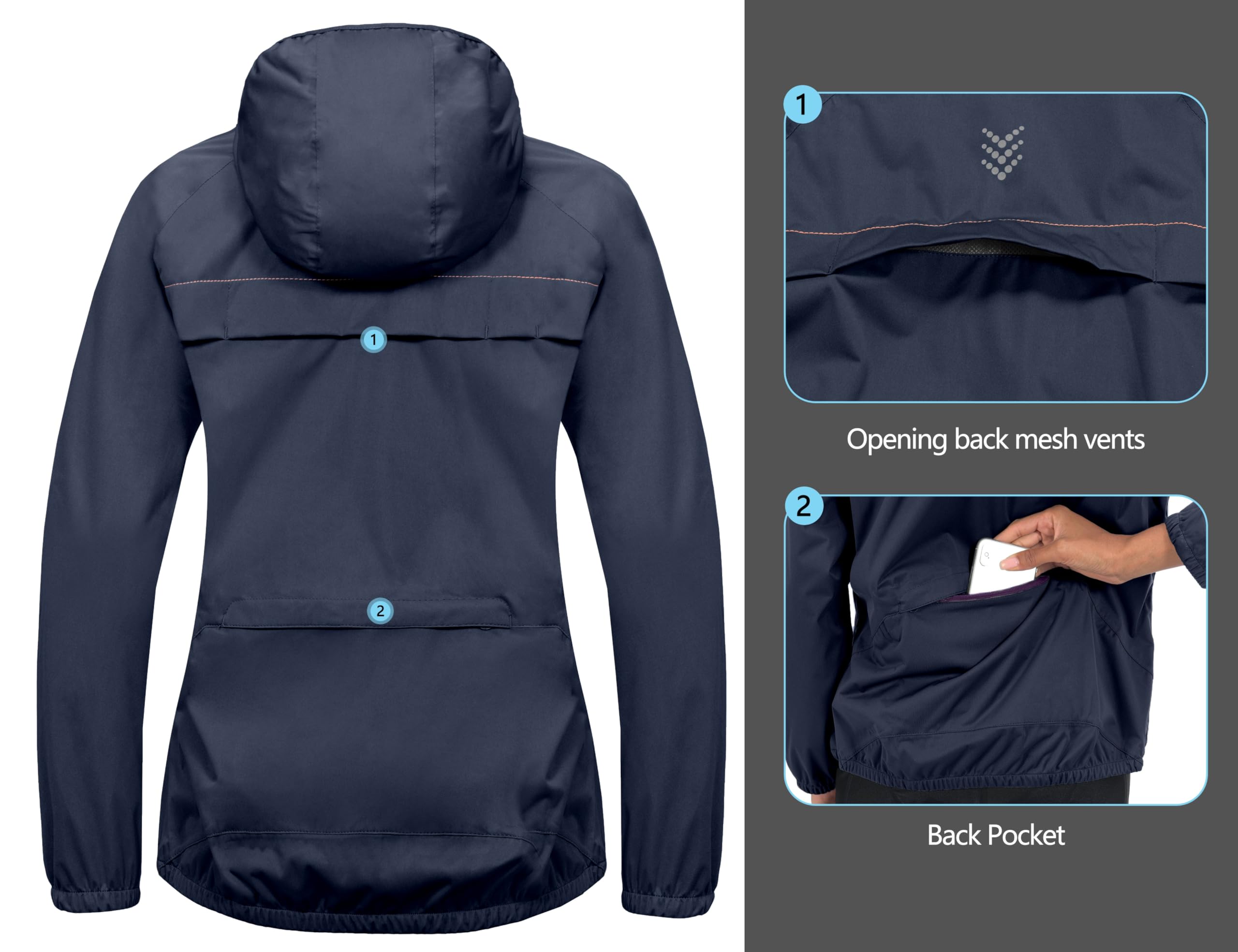Little Donkey Andy Women's Lightweight Waterproof Cycling Jacket with Hood - Windproof, Stretchable & Packable Raincoat for Outdoor Biking, Hiking & Commuting