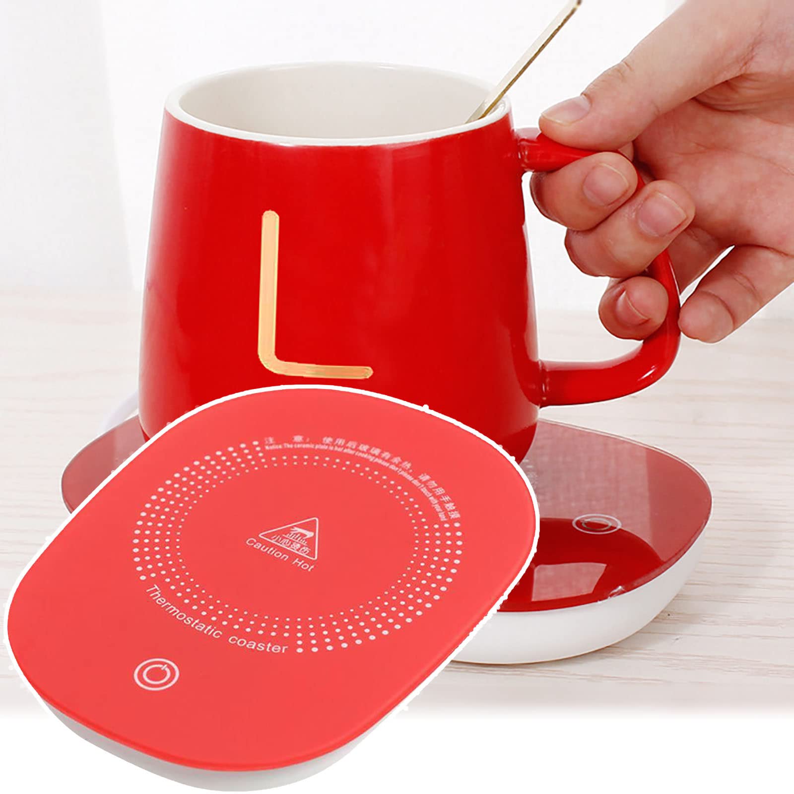 Electric Coffee Mug Warmer for Home & Office - Auto Shut-Off, Waterproof, Thermostatic (55°C) Cup Heater for Coffee, Tea, Milk - Perfect for Desks, Nightstands & Gift Giving (Red)