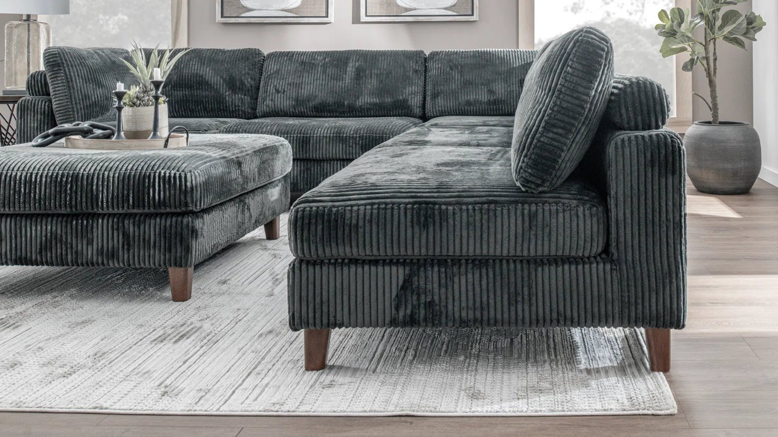 10ft Wide Modular Corduroy Sofa - Modern Plush Textured Sectional Couch for Living Room, Lounge & Family Room Comfort