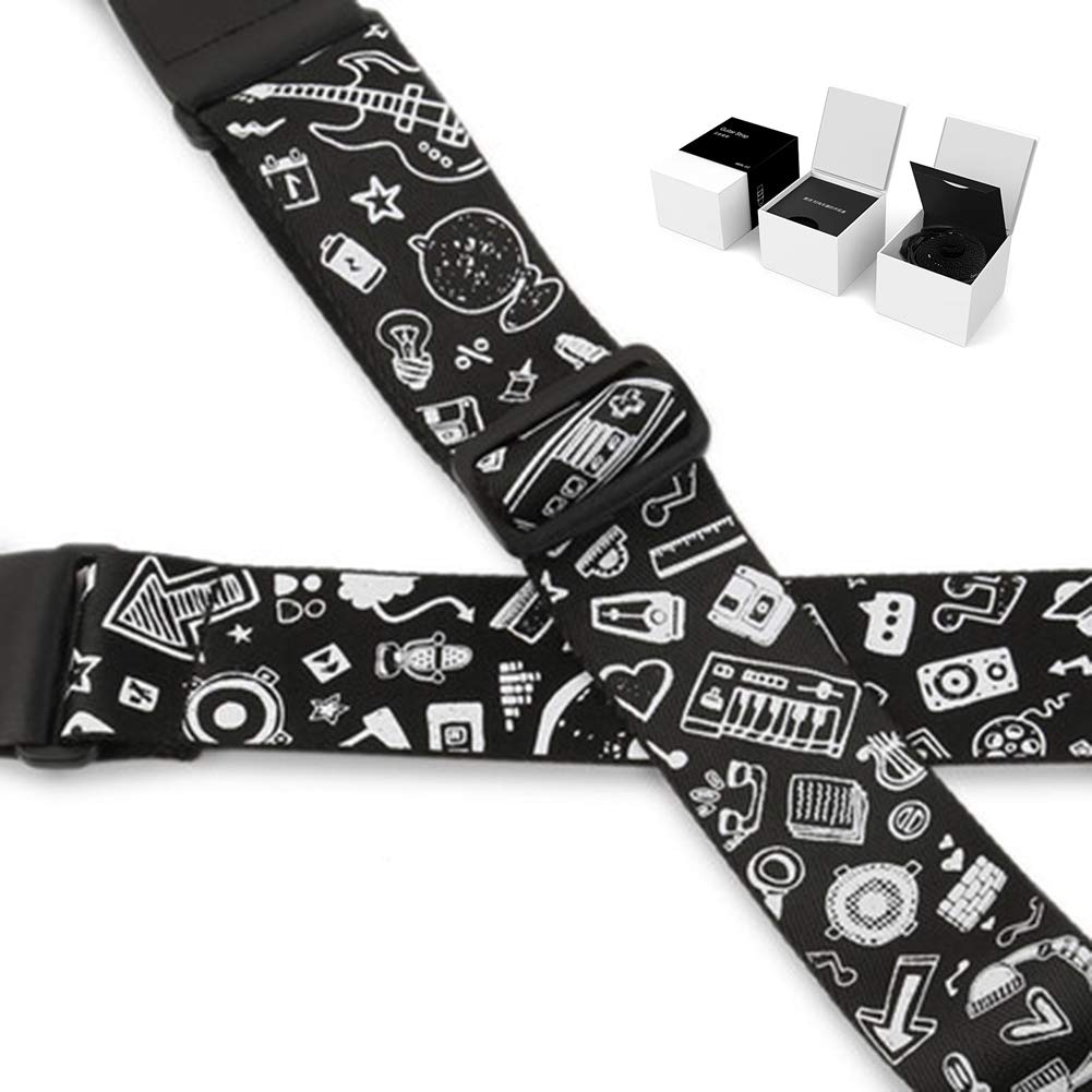 Premium Adjustable Leather Guitar Strap for Electric, Acoustic, Bass & Ukulele - Comfortable & Durable with Strong Leather Ends - Perfect for Stage Performances, Studio Recording & Practice Sessions