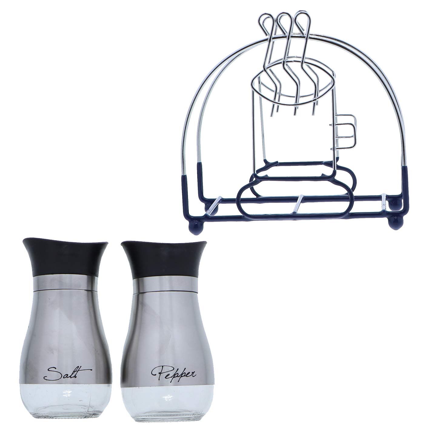 Stainless Steel Napkin Holder with Coffee Cup & Salt and Pepper Shakers Set - Blue for Kitchen, Dining Table, Restaurant, Party Decor