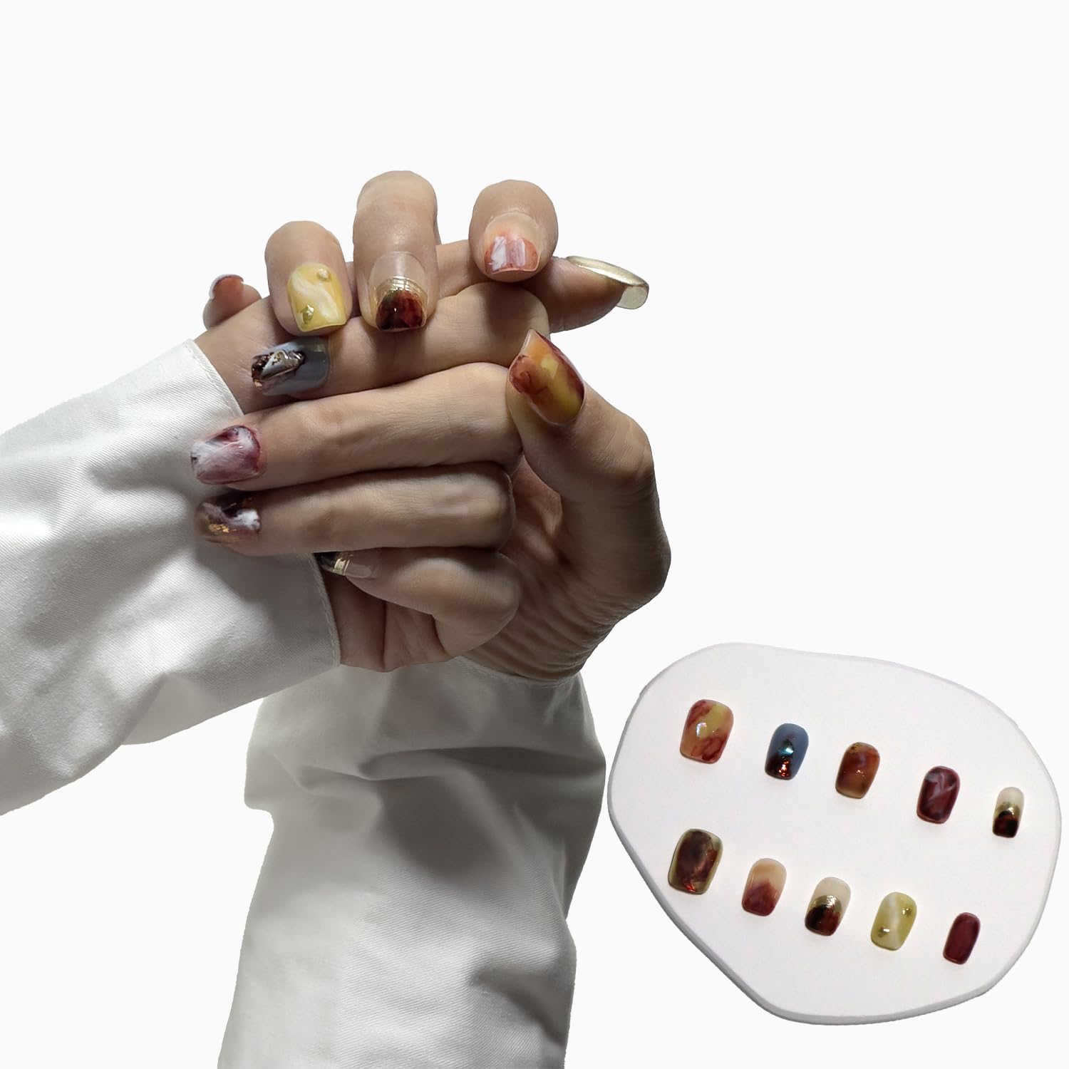 COOLYOUNG Short Square Press on Nails for Women - 10PCS Handmade Fake Nails with 48 Nail Glue Stickers, Storage Pouch & Gift Box | Perfect for Daily Wear, Parties, Weddings and Special Occasions