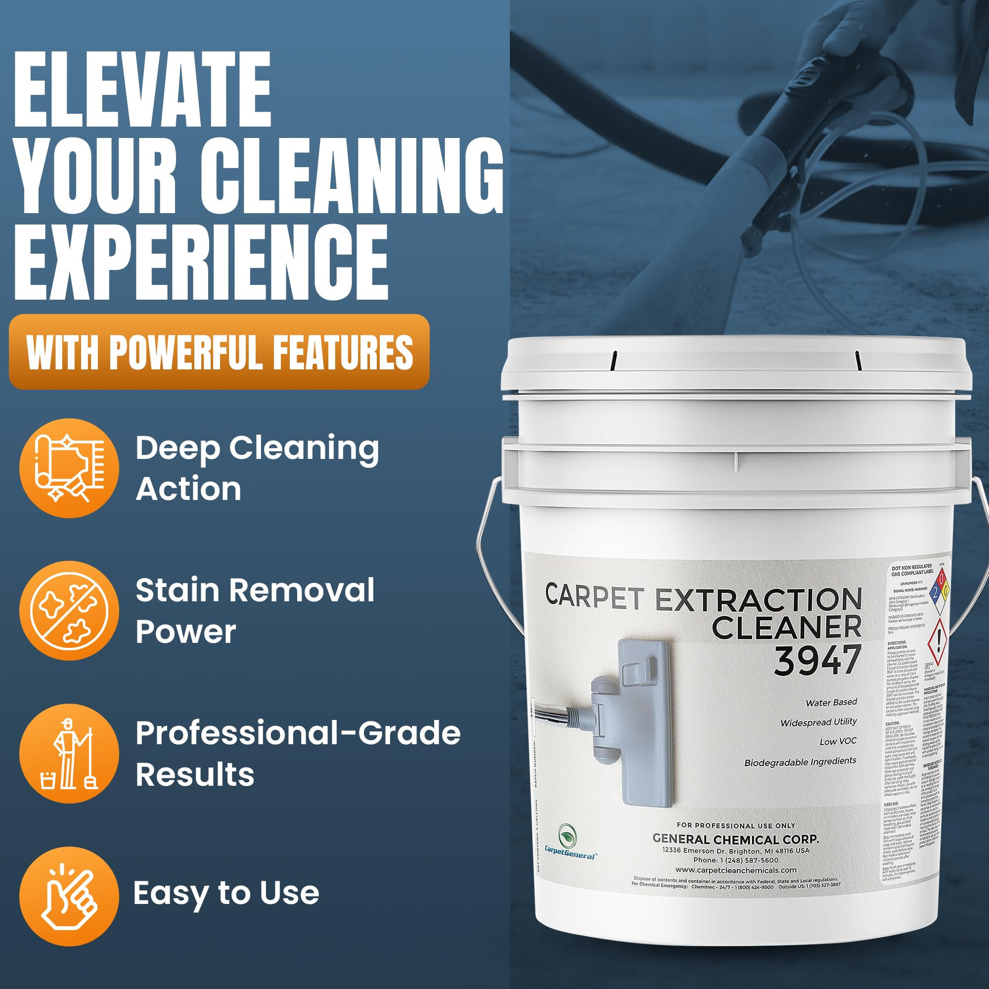 Professional Water-Based Carpet Extraction Cleaner Solution - Heavy Duty Deep Clean & Stain Remover for Machines | Pet-Safe Formula | Ideal for Residential & Commercial Use | Perfect for High-Traffic Areas, Pet Accidents & Tough Stains
