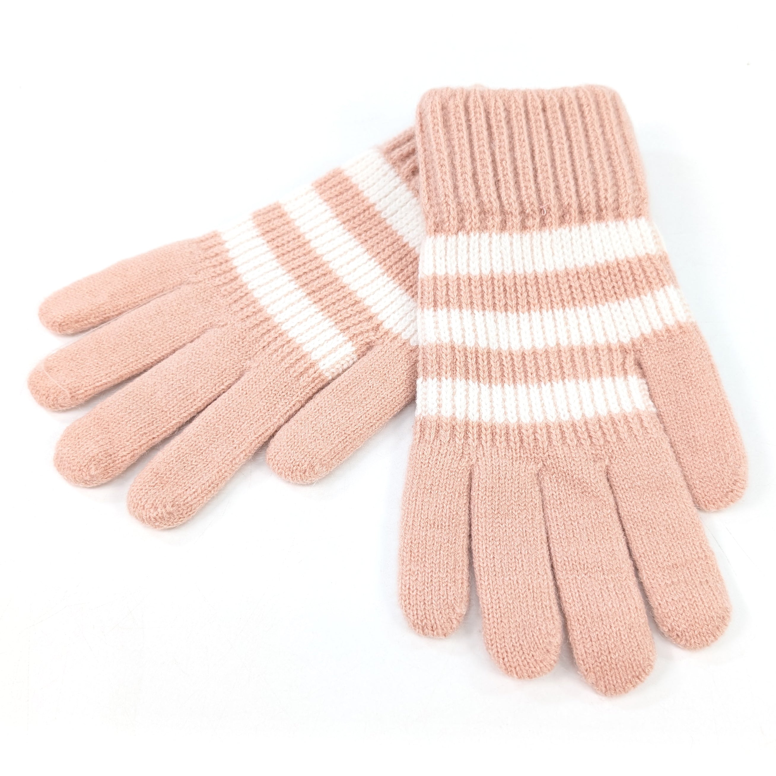 Pink Striped Kids Gloves for Boys & Girls - Large Size for Cold Weather, Winter Play, and Outdoor Activities