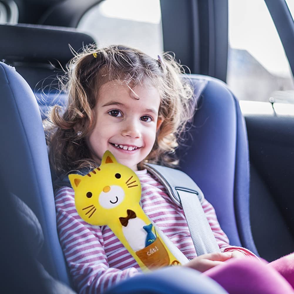 **Soft Car Seat Belt Cover with Cute Cartoon Design - Adjustable Shoulder Strap Cushion for Head & Neck Support - Comfortable Safety Belt Protector for Long Drives & Travel (Cat Theme)**    *(Perfect for Road Trips, Commuting, and Daily Comfort - Ideal for Kids & Adults!)*