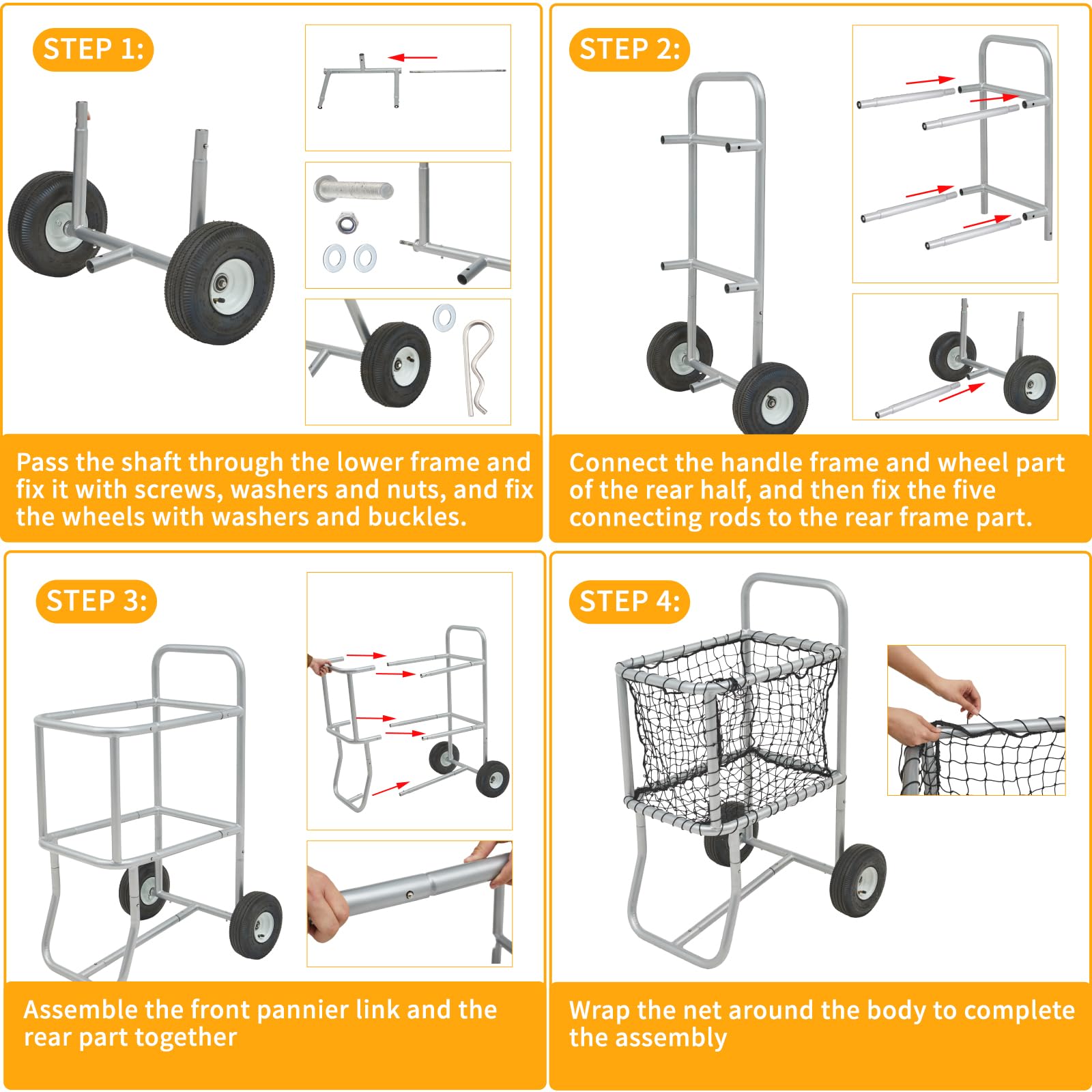 Heavy Duty Baseball Cart with Wheels - Large Rolling Softball Caddy & Ball Holder Organizer (300 Baseballs or 150 Softballs Capacity) 18