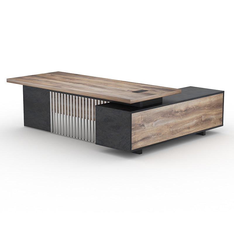 DAXTON Executive Desk with Left Return 2.4M - Warm Oak & Black Finish - Modern Office Furniture for Home & Business Workspaces