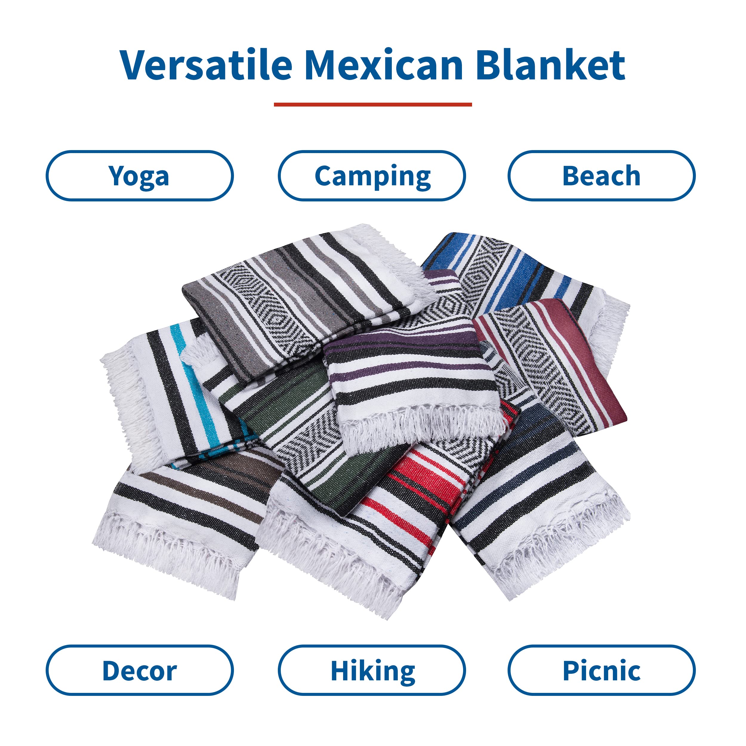 Vera Cruz Authentic Mexican Blankets & Throws - 10 Pack (75