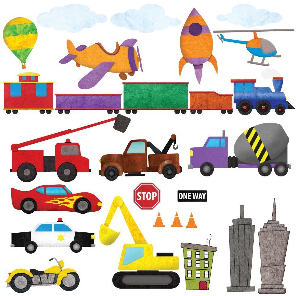 My Wonderful Walls Car, Train & Airplane Wall Decals - Peel & Stick Construction Stickers for Kids Room & Nursery Wall Art - Perfect for Boys Bedroom Decor & Playroom Design