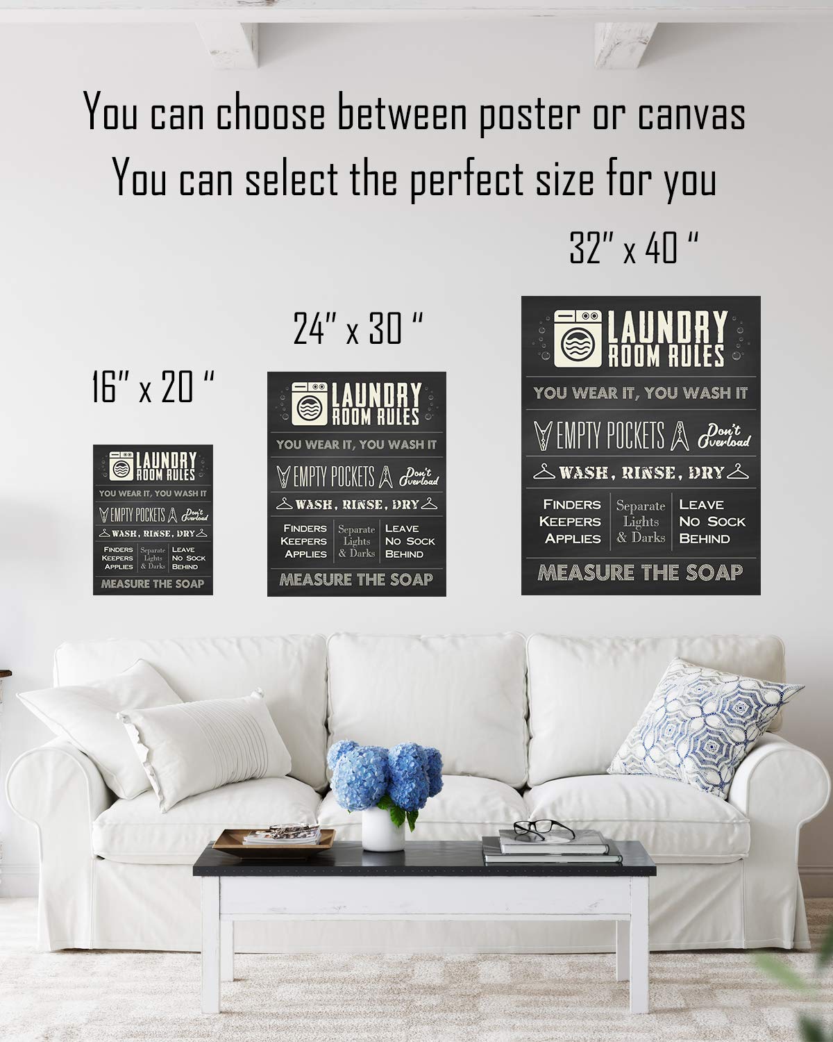 Laundry Room Rules Wall Art Decor Print - 16x20 Inch Unframed Poster - Perfect for Laundry Room Decoration & Unique Gift Ideas - Home Decor for Washer & Dryer Area