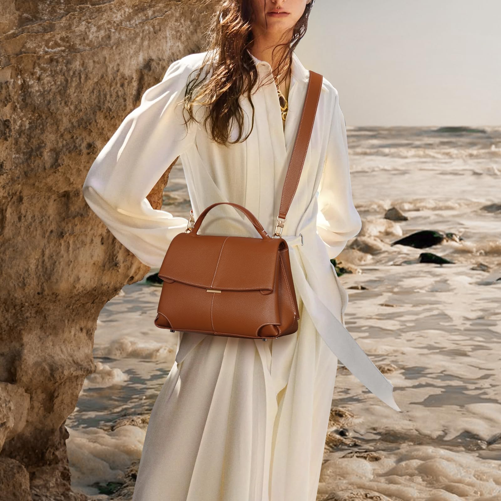 Luxury Faux Leather Top Handle Satchel Bag for Women - Large Designer Handbag with Crossbody Strap, Perfect for Work, Business & Everyday Use