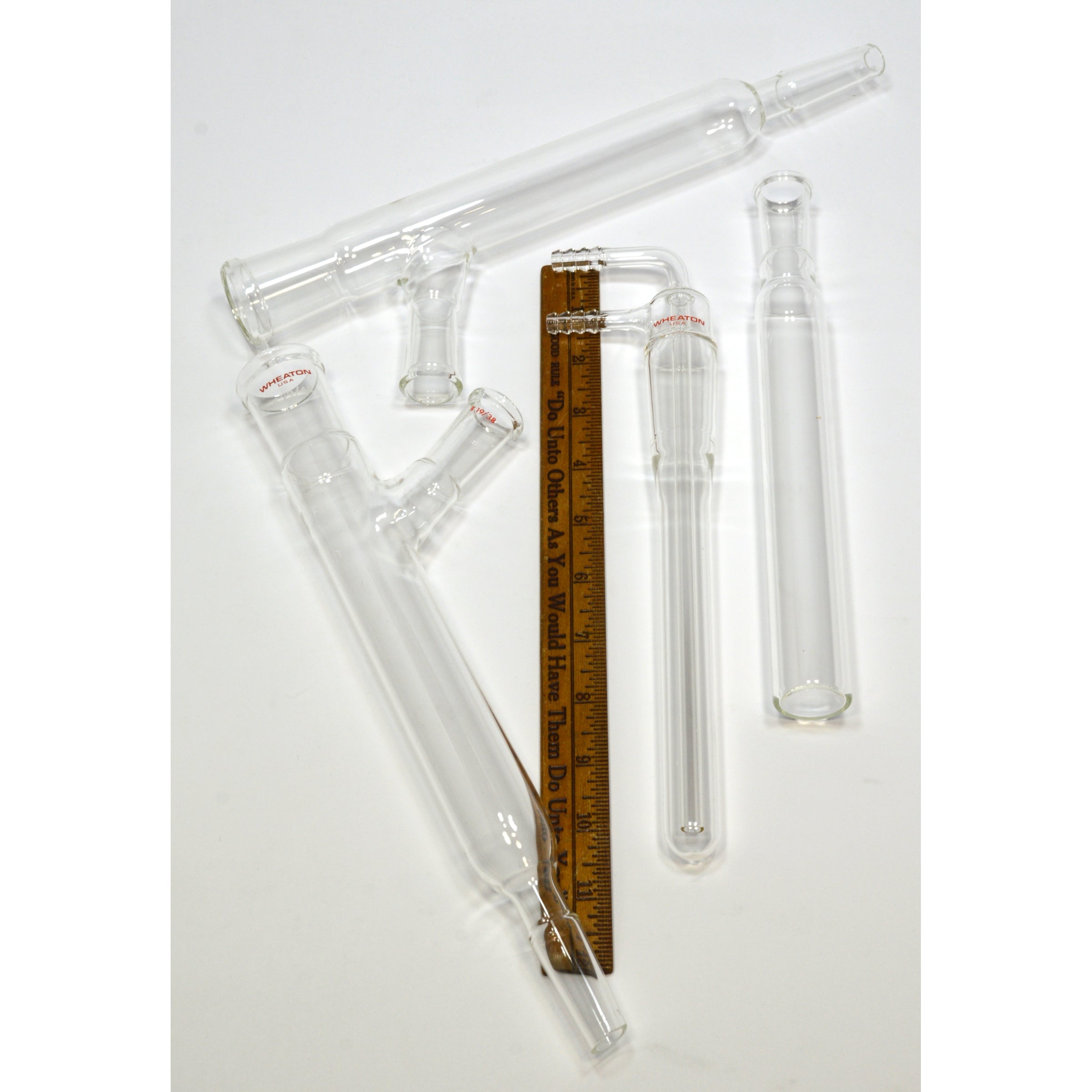 Premium Glass Lab Equipment Set - Lot of 9 Wheaton Chemistry 2-Neck Flasks with Adapters for Scientific Experiments & Laboratory Use