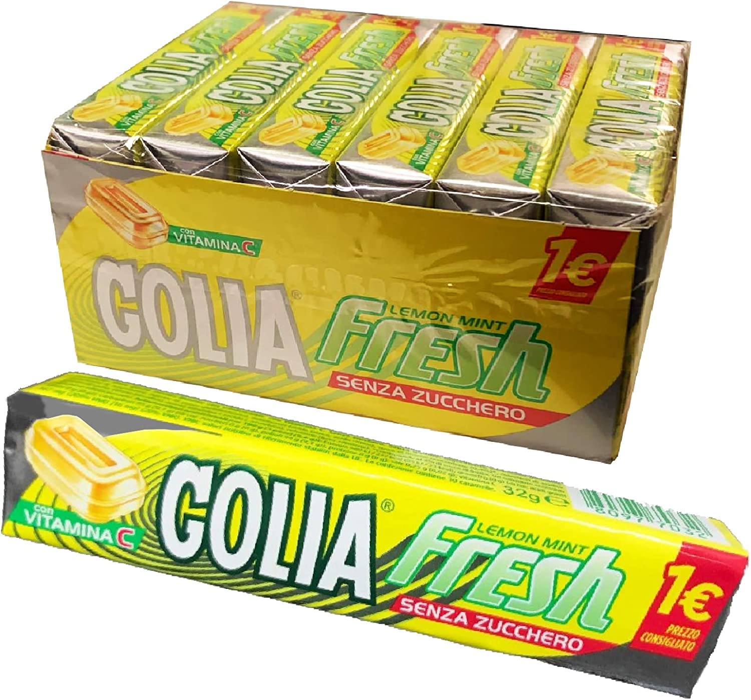 Golia Sugar-Free Lemon Mint Caramelle Stick - 32g Pack (24 Sticks) | Refreshing Breath Mints for On-the-Go Freshness, Office & Travel