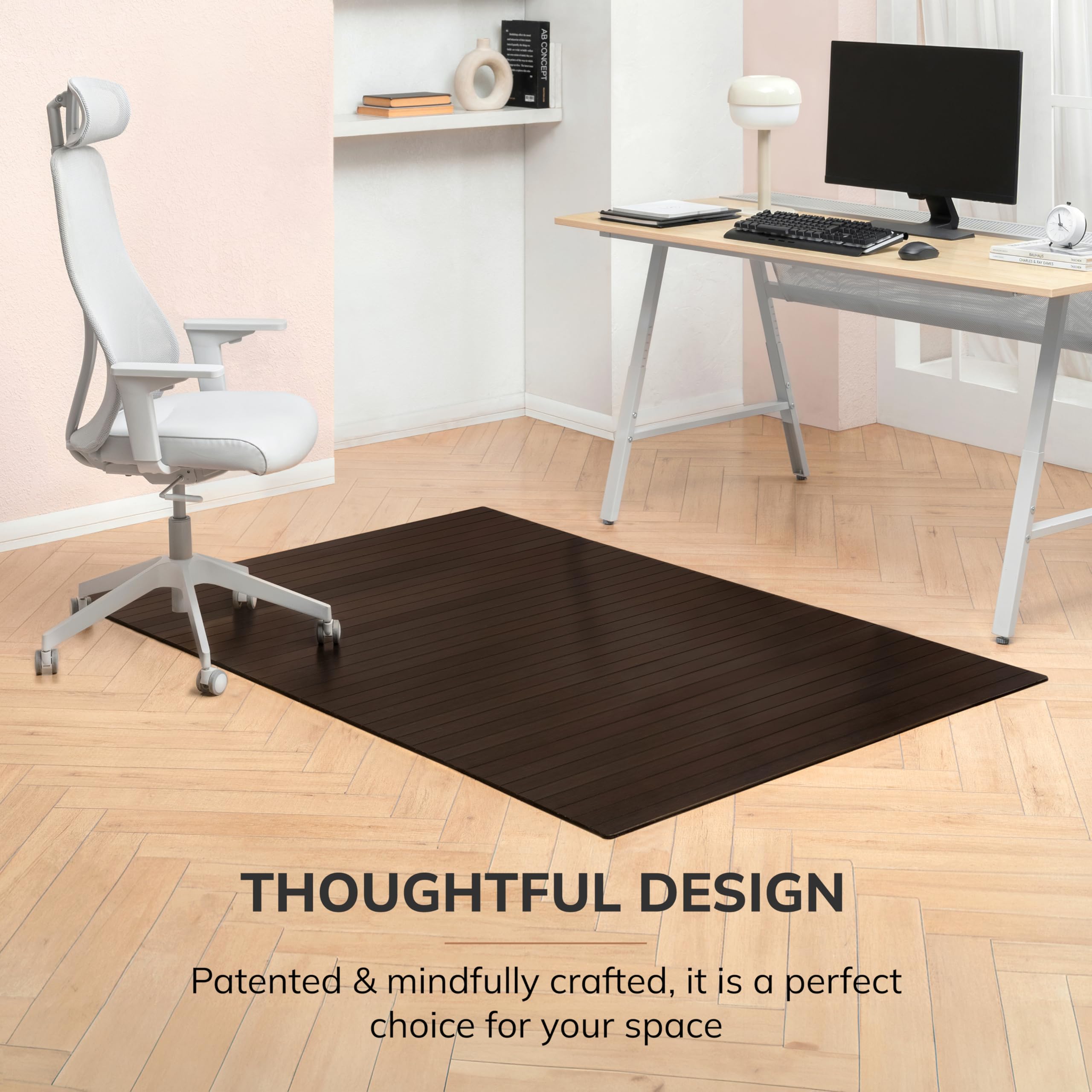 Premium Bamboo Chair Mat - 5mm Thick, Anti-Slip & Heavy Duty for Hardwood Floors - Office & Home Floor Protector - Ideal for Workspaces, Gaming Setups & Home Offices