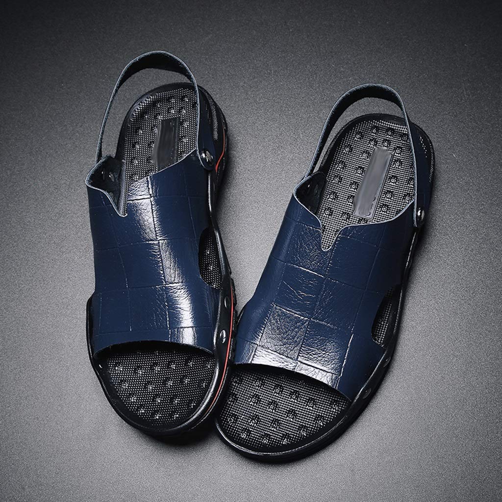 Men's Genuine Leather Summer Sandals - Breathable Non-Slip Casual Slippers for Daily Wear & Street Style - Large Sizes Available (Size 7) - Perfect for Beach, Travel, and Outdoor Activities