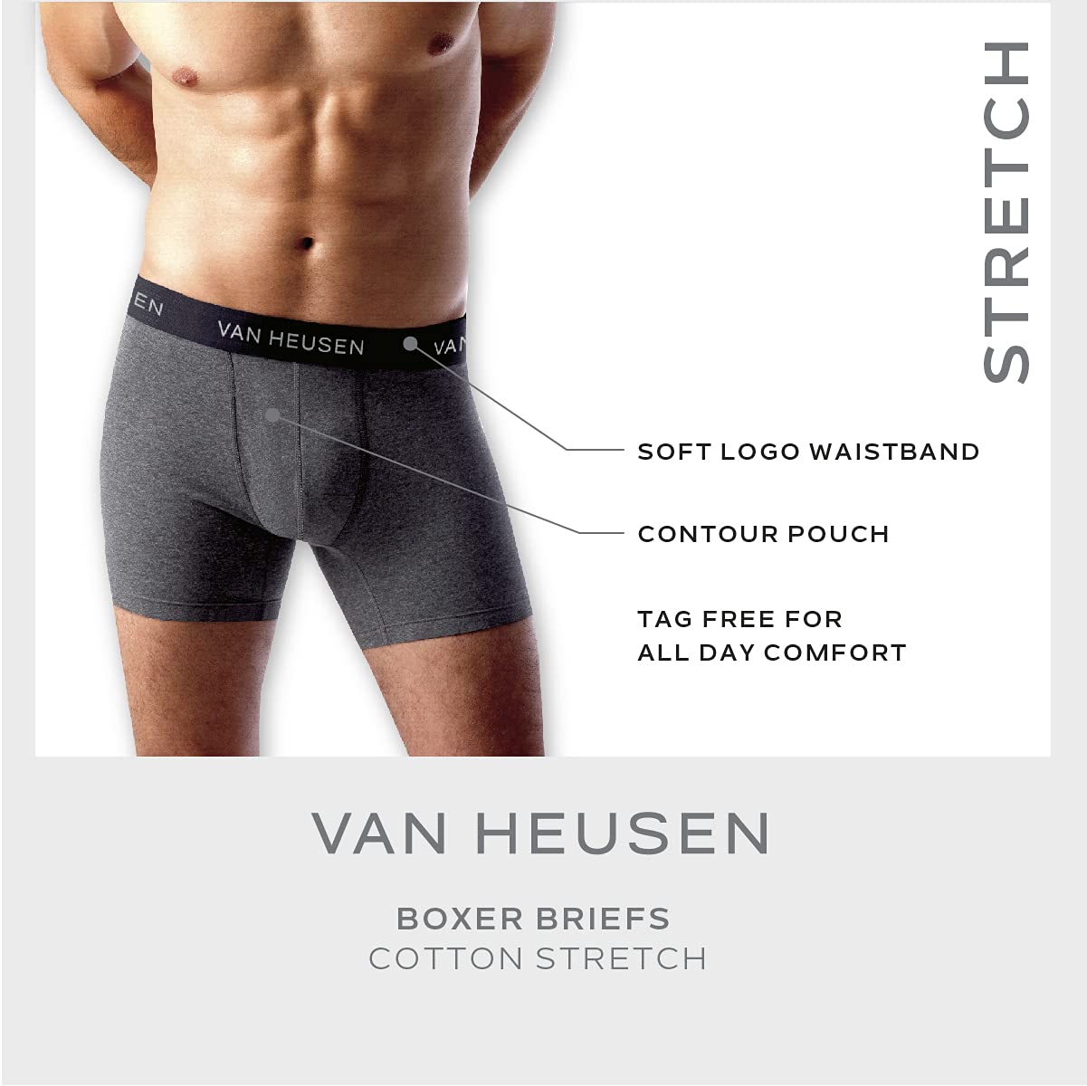 Van Heusen Men's Boxer Briefs 6-Pack - Stretch Comfort Fit Underwear with Contour Pouch - Breathable Cotton Boxers for Men (S-XL) - Perfect for Workout, Travel & Everyday Wear