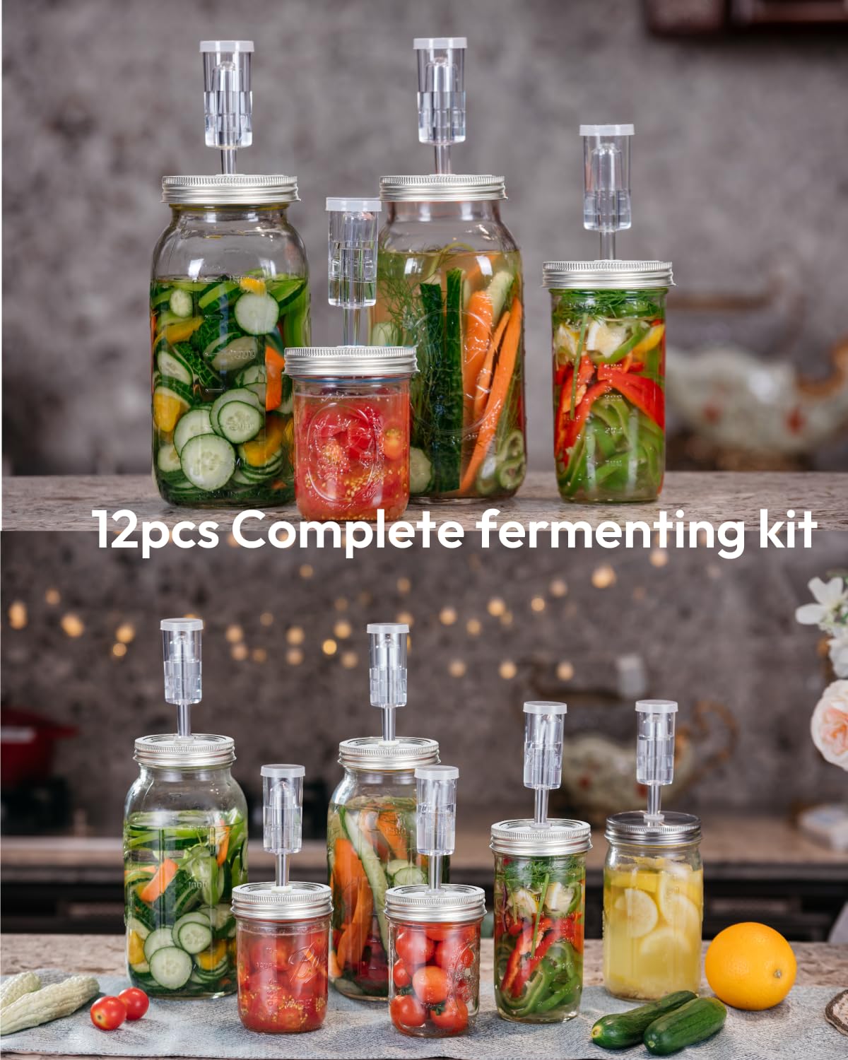 Jillmo 6-Pack Wide Mouth Mason Jar Fermentation Lids Kit - BPA-Free Airlock Lids for Pickling, Fermenting Vegetables & Kombucha - Perfect for Home Brewing, Canning & Food Preservation (Jars Not Included)