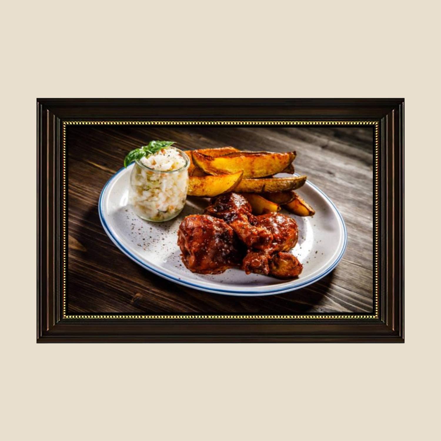 Roast Chicken Drumsticks Vegetables Canvas Wall Art Print - Retro Kitchen Decor Painting Poster 24x36 Inch - Ready to Hang for Dining Room, Kitchen & Bedroom Decor - Perfect for Farmhouse & Vintage Style Home Decoration