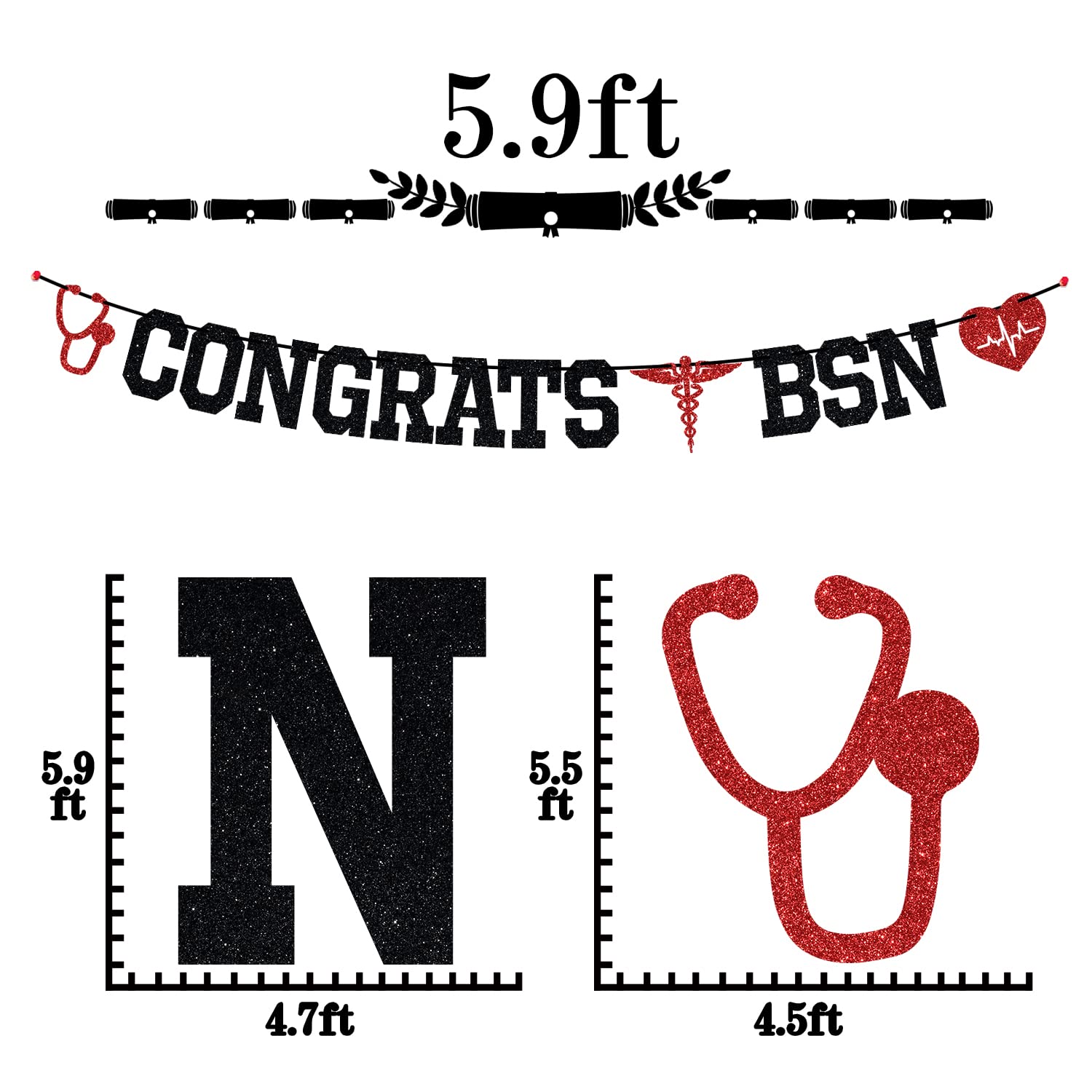 Future Nurse Graduation Banner - BSN/RN/NP Degree Celebration Sign, Medical Nursing School Decorations with Black Glitter | Perfect for Nursing Graduation Parties, Dorm Decor & Healthcare Celebrations
